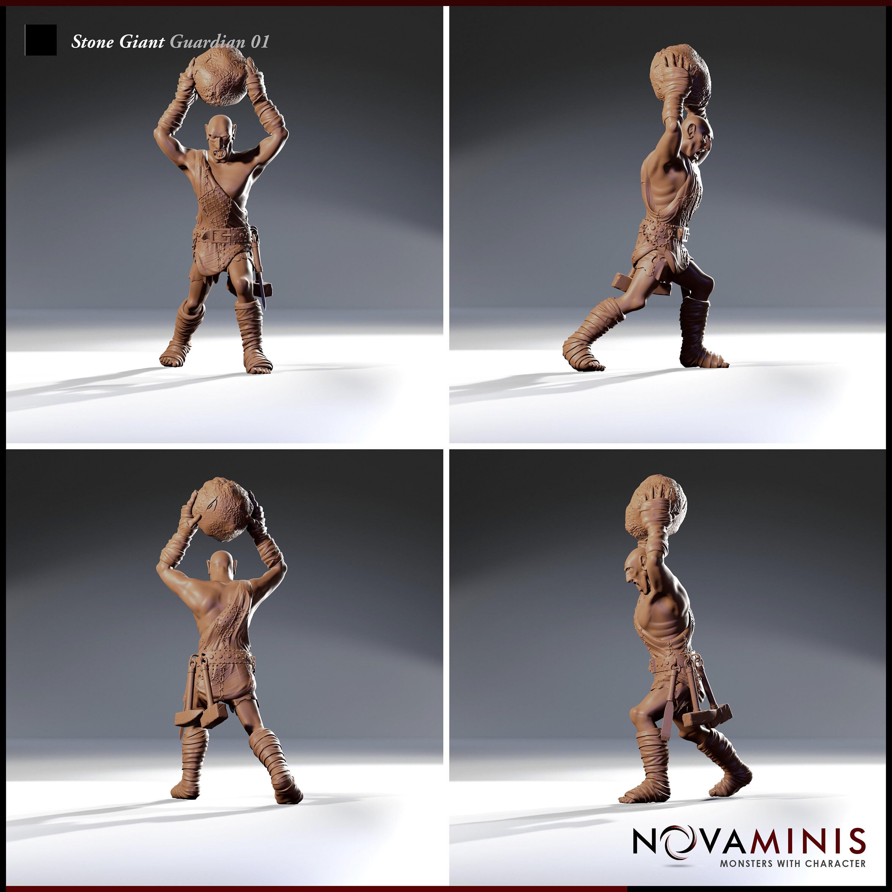 Stone Giant Guardian w/ Boulder | 32mm Scale | All Tabletop RPG Compatible | Unpainted Figure