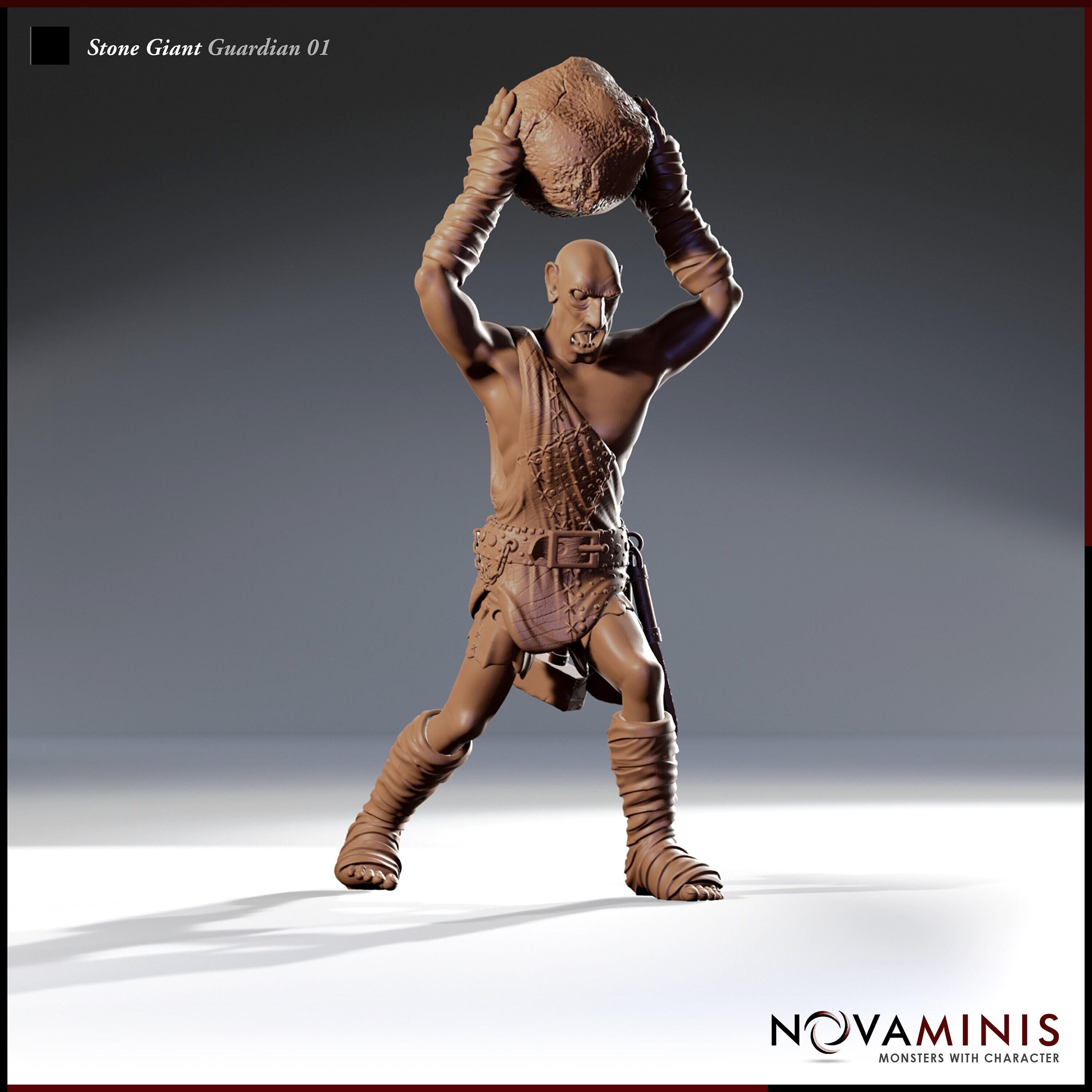 Stone Giant Guardian w/ Boulder | 32mm Scale | All Tabletop RPG Compatible | Unpainted Figure