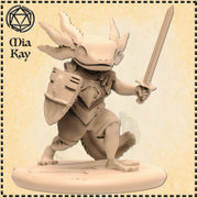Axolotl Fighter Mini | Sword and Shield Resin Table Top RPG Figure | Fantasy Tabletop Miniature