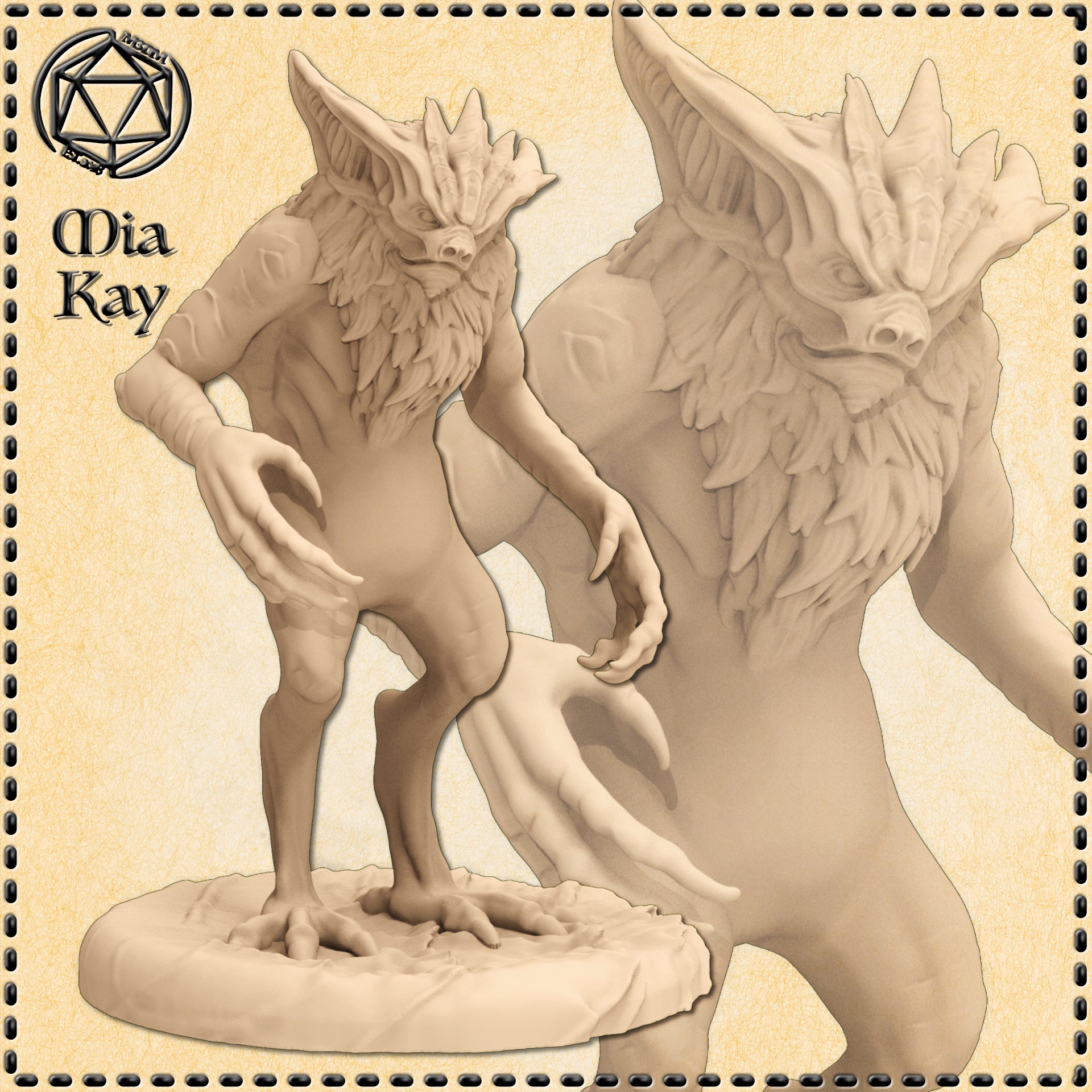 Bat Humanoid Mini | Werebat Monster Resin Table Top RPG Figure | Fantasy Tabletop Miniature