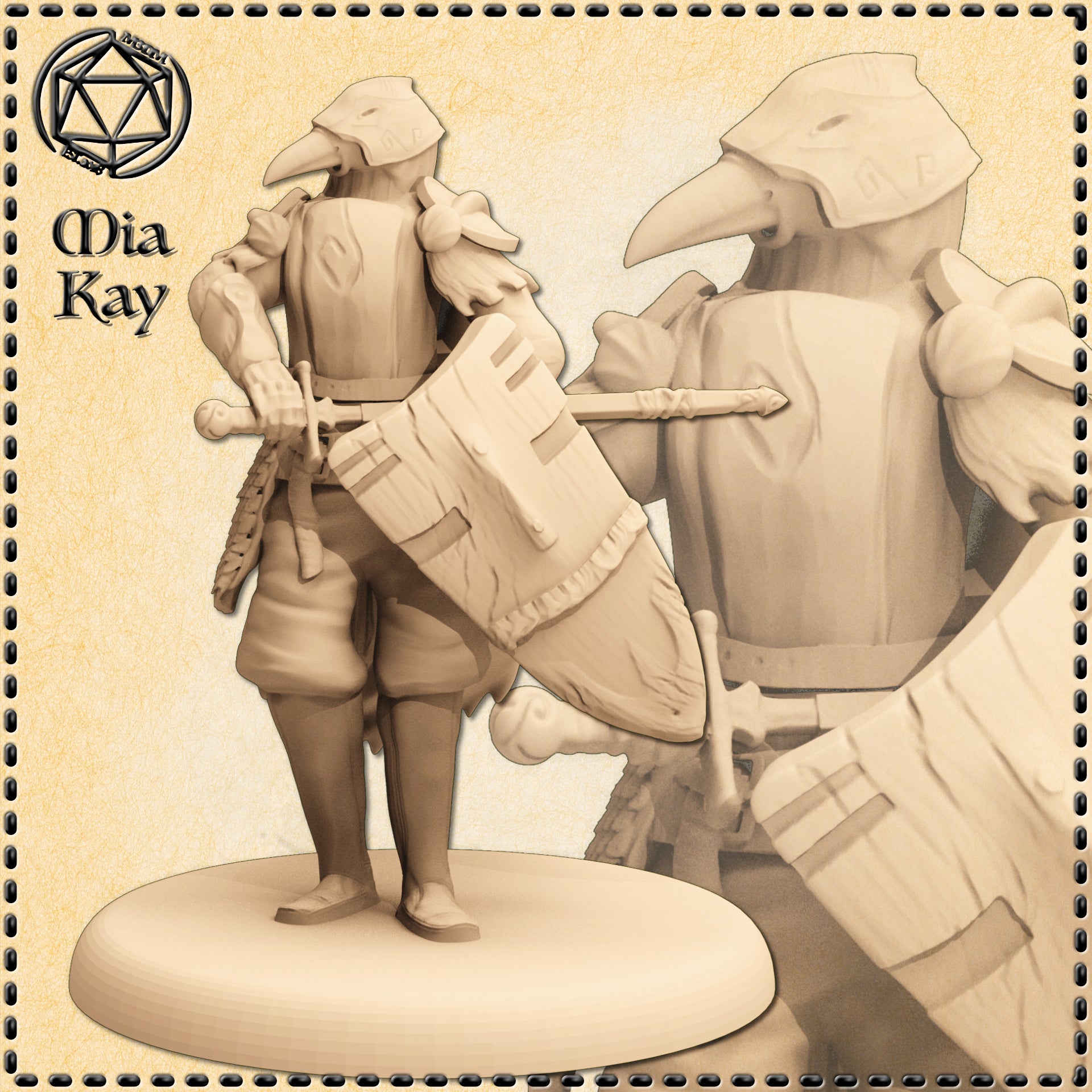 Birdfolk Paladin Mini | Sword and Shield Resin Table Top RPG Figure | Fantasy Tabletop Miniature