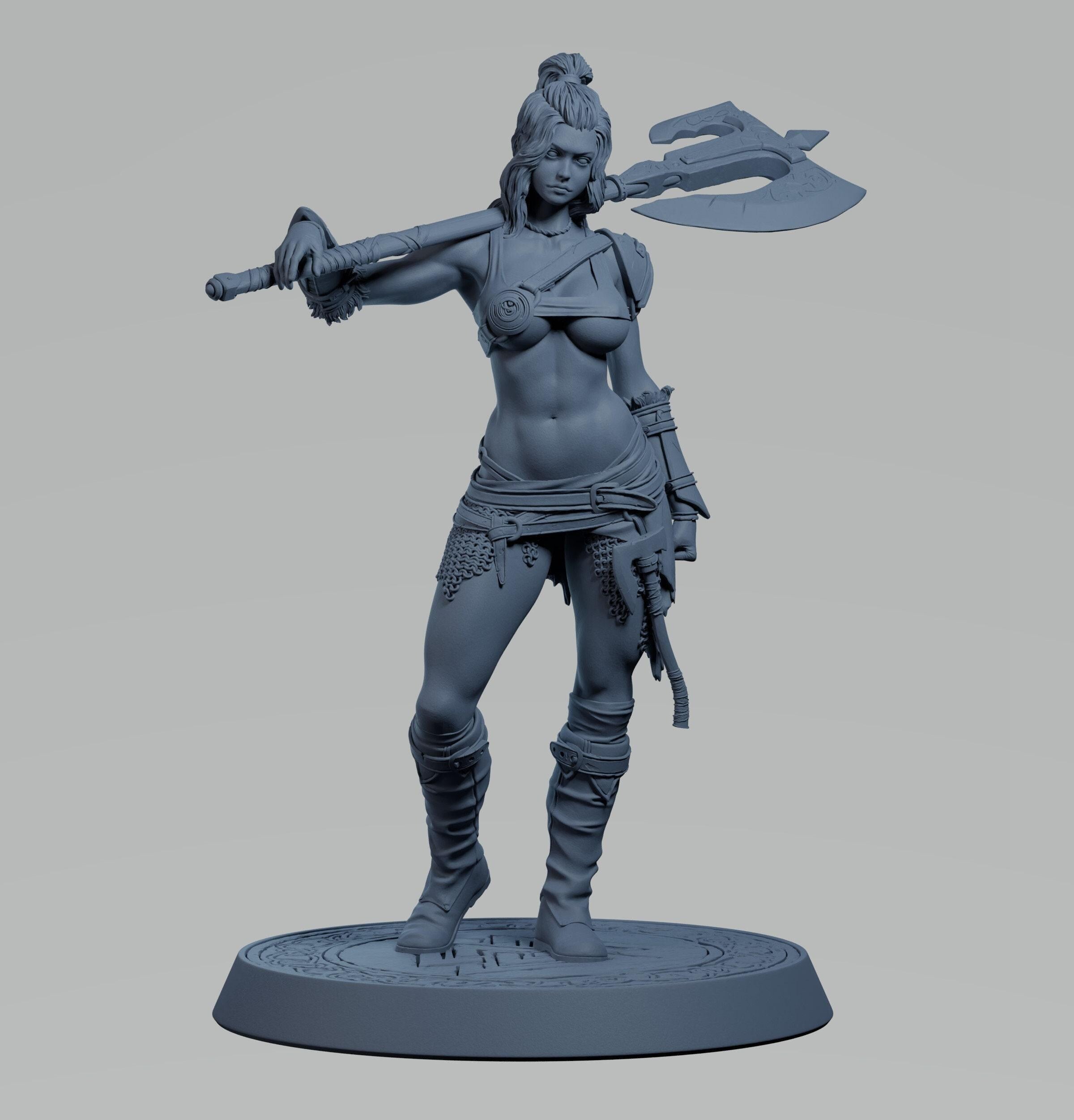 Thora | Barbarian | RPG Tabletop Compatible | 32mm Scale | All Tabletop RPG Compatible | Unpainted Figure