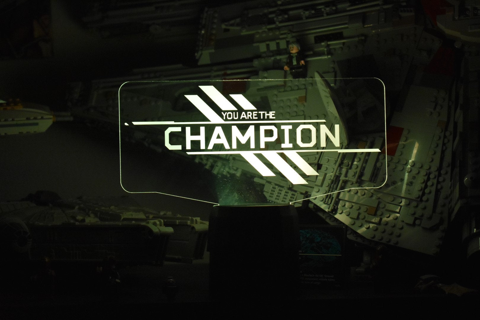 Personalized You are the Champion LED Lamp + Username perfect as a gift for a Legends Fan. Place in Man caves, bars, garages, desks.