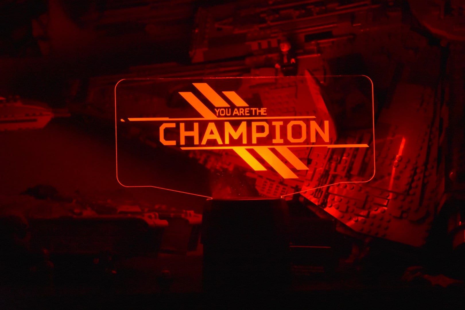Personalized You are the Champion LED Lamp + Username perfect as a gift for a Legends Fan. Place in Man caves, bars, garages, desks.