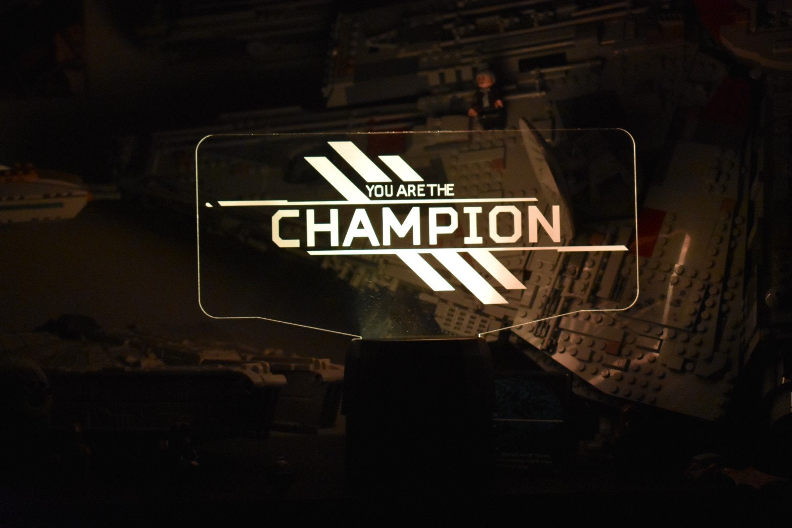 Personalized You are the Champion LED Lamp + Username perfect as a gift for a Legends Fan. Place in Man caves, bars, garages, desks.