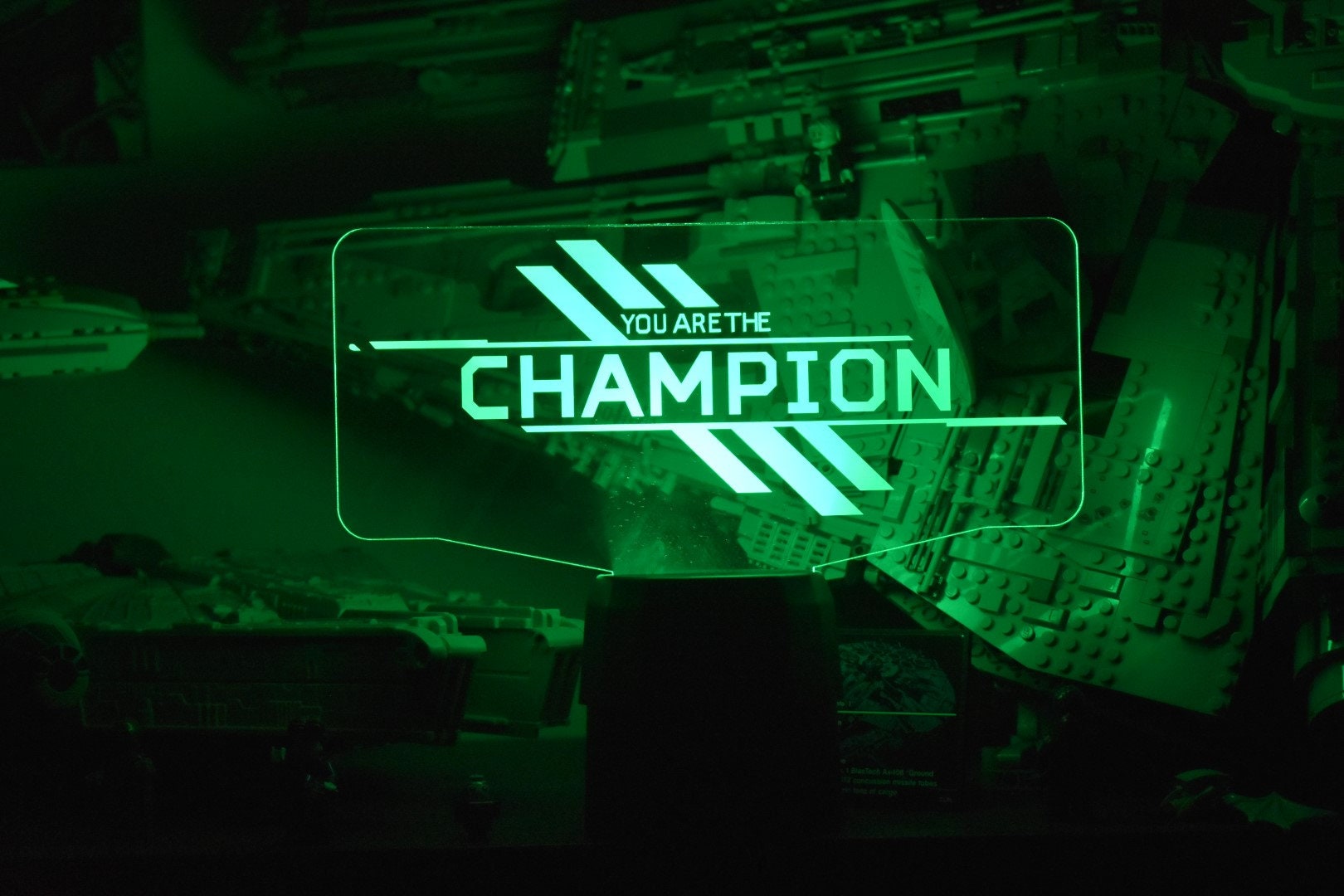 Personalized You are the Champion LED Lamp + Username perfect as a gift for a Legends Fan. Place in Man caves, bars, garages, desks.