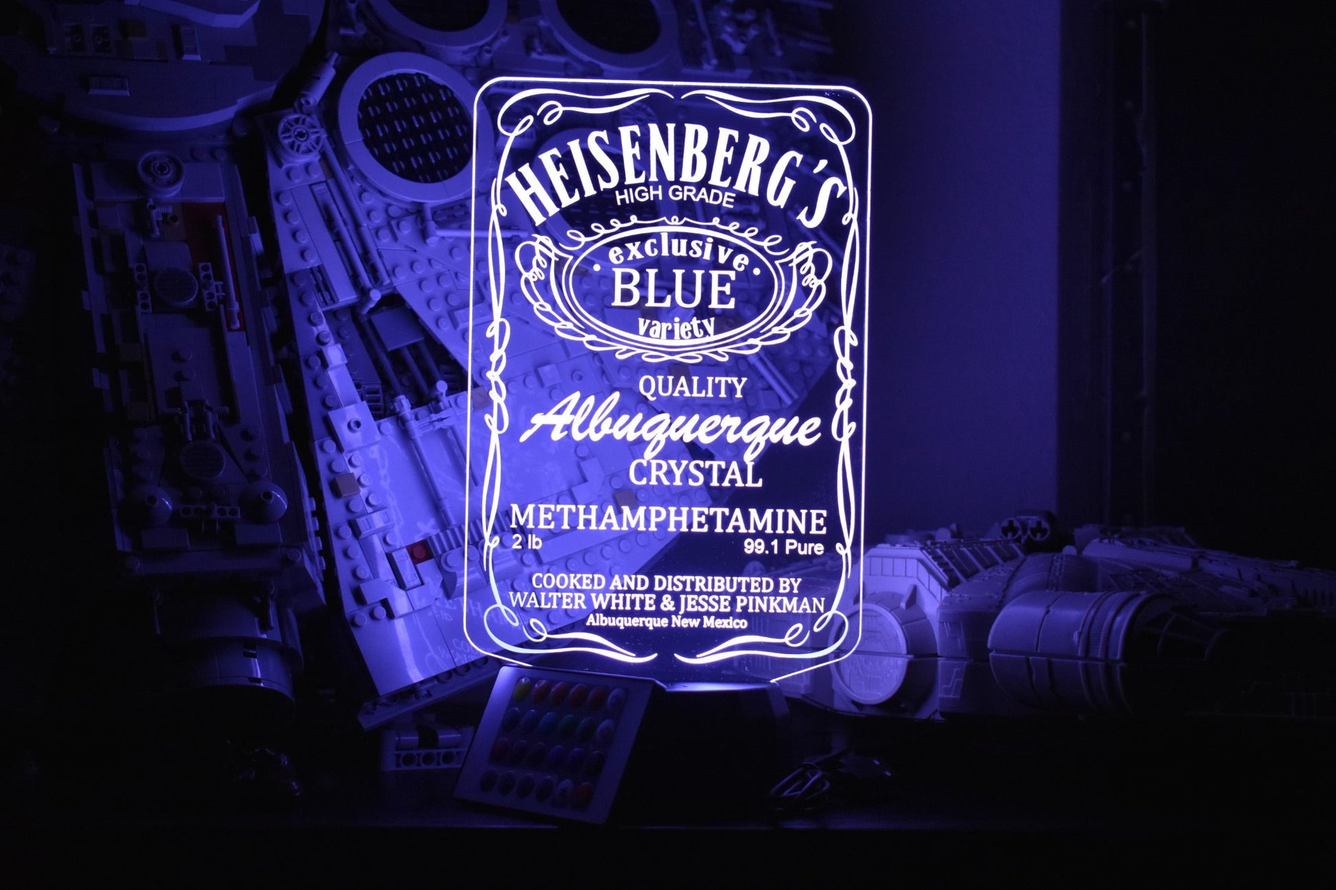 Heisenberg's Blue Meth LED sign perfect as a gift for your chemists. Place in Man caves, bars, garages, desks.