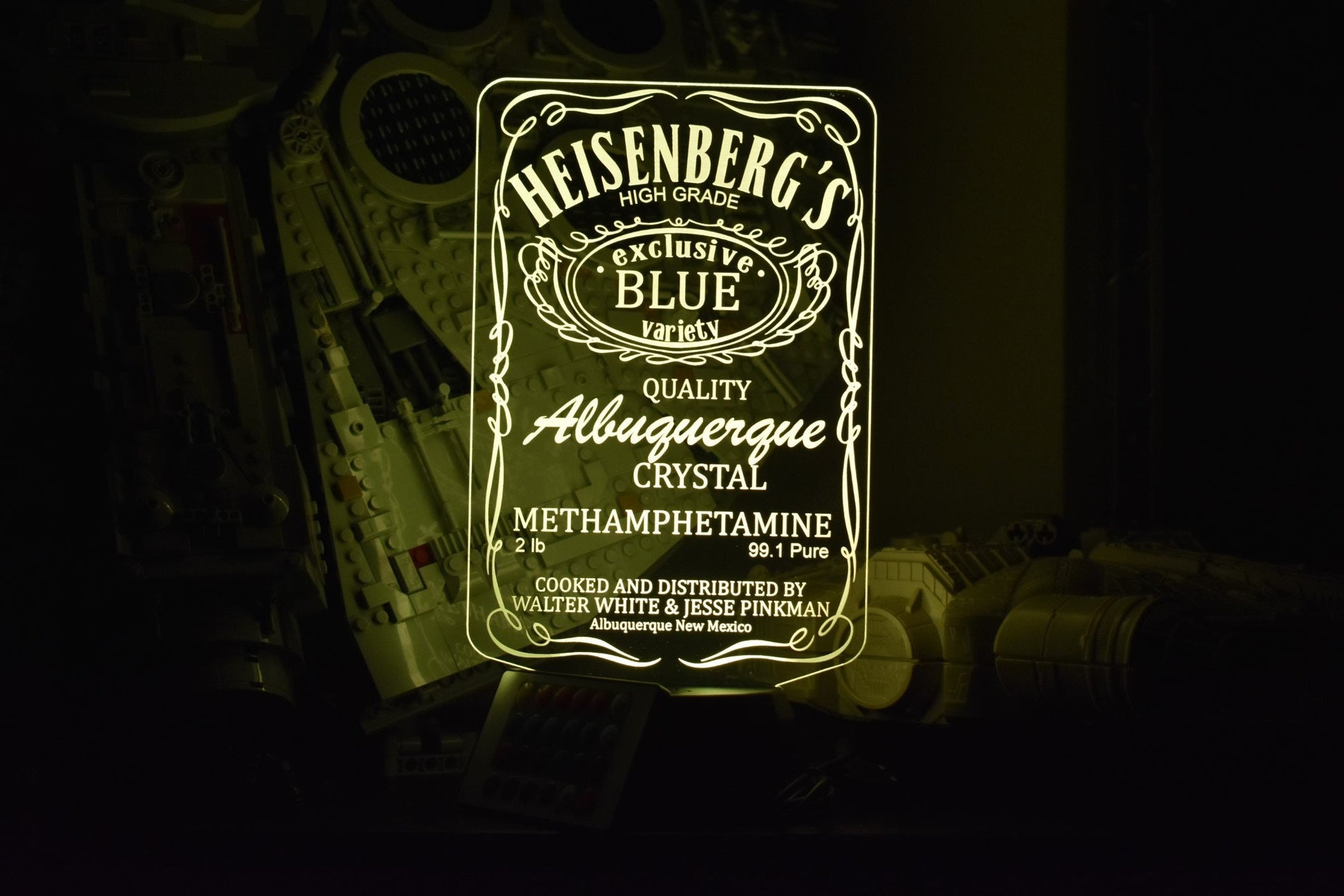 Heisenberg's Blue Meth LED sign perfect as a gift for your chemists. Place in Man caves, bars, garages, desks.