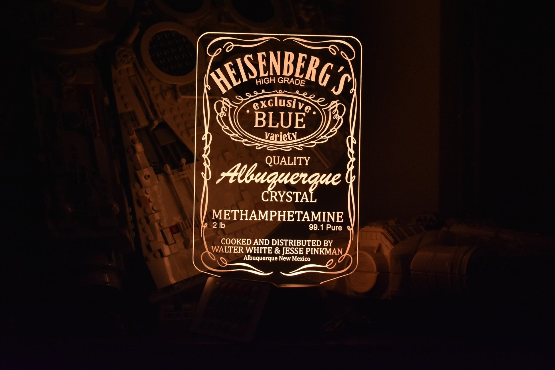 Heisenberg's Blue Meth LED sign perfect as a gift for your chemists. Place in Man caves, bars, garages, desks.