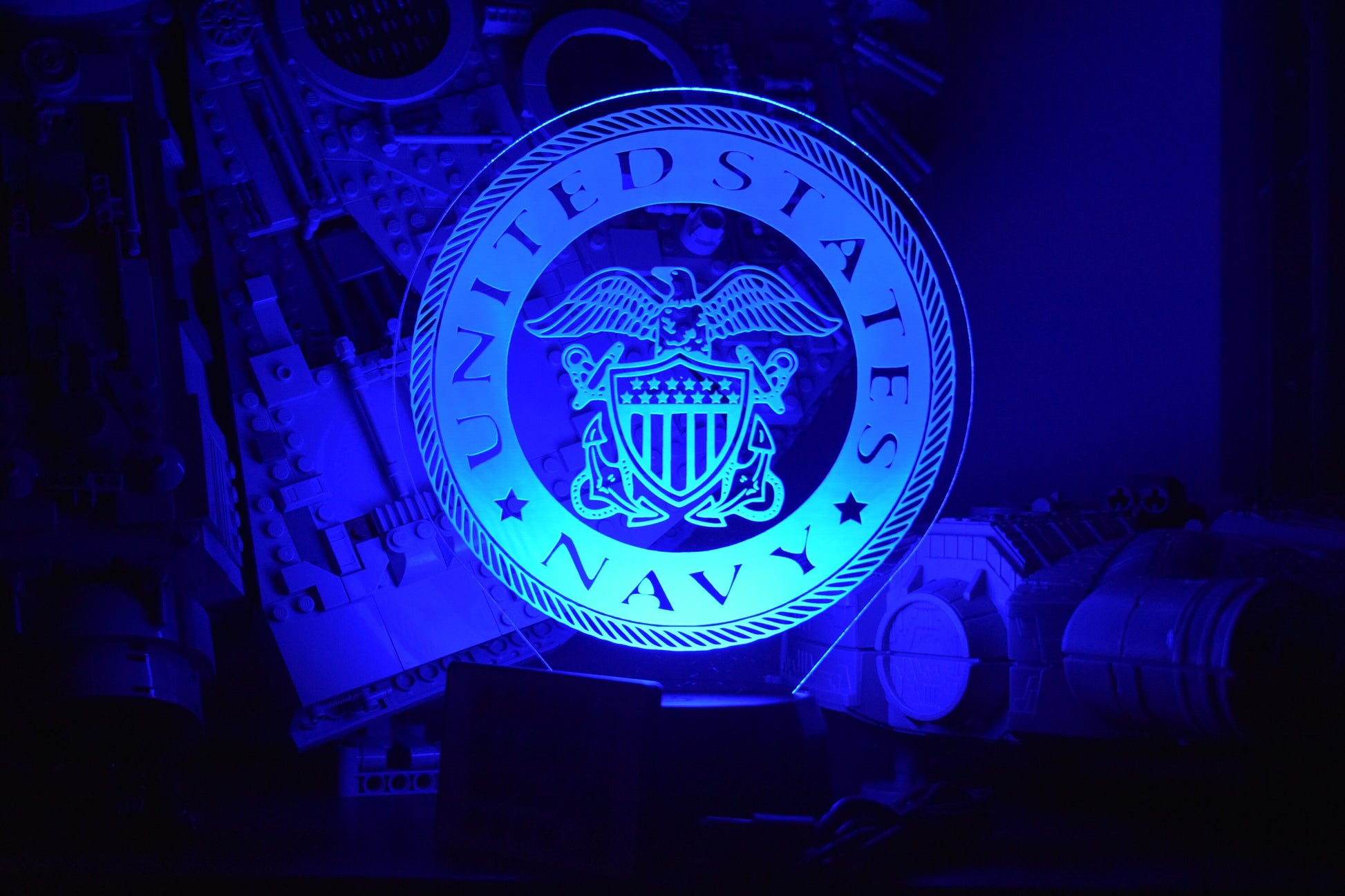 Navy LED Lamp perfect as a gift for your Sea Man. Place in Man caves, bars, garages, desks.