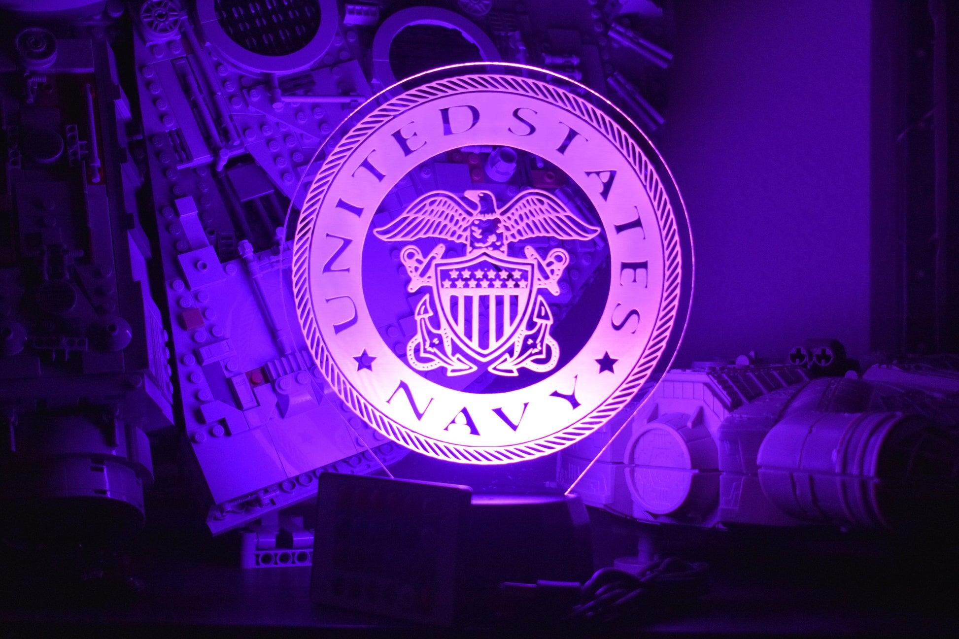Navy LED Lamp perfect as a gift for your Sea Man. Place in Man caves, bars, garages, desks.