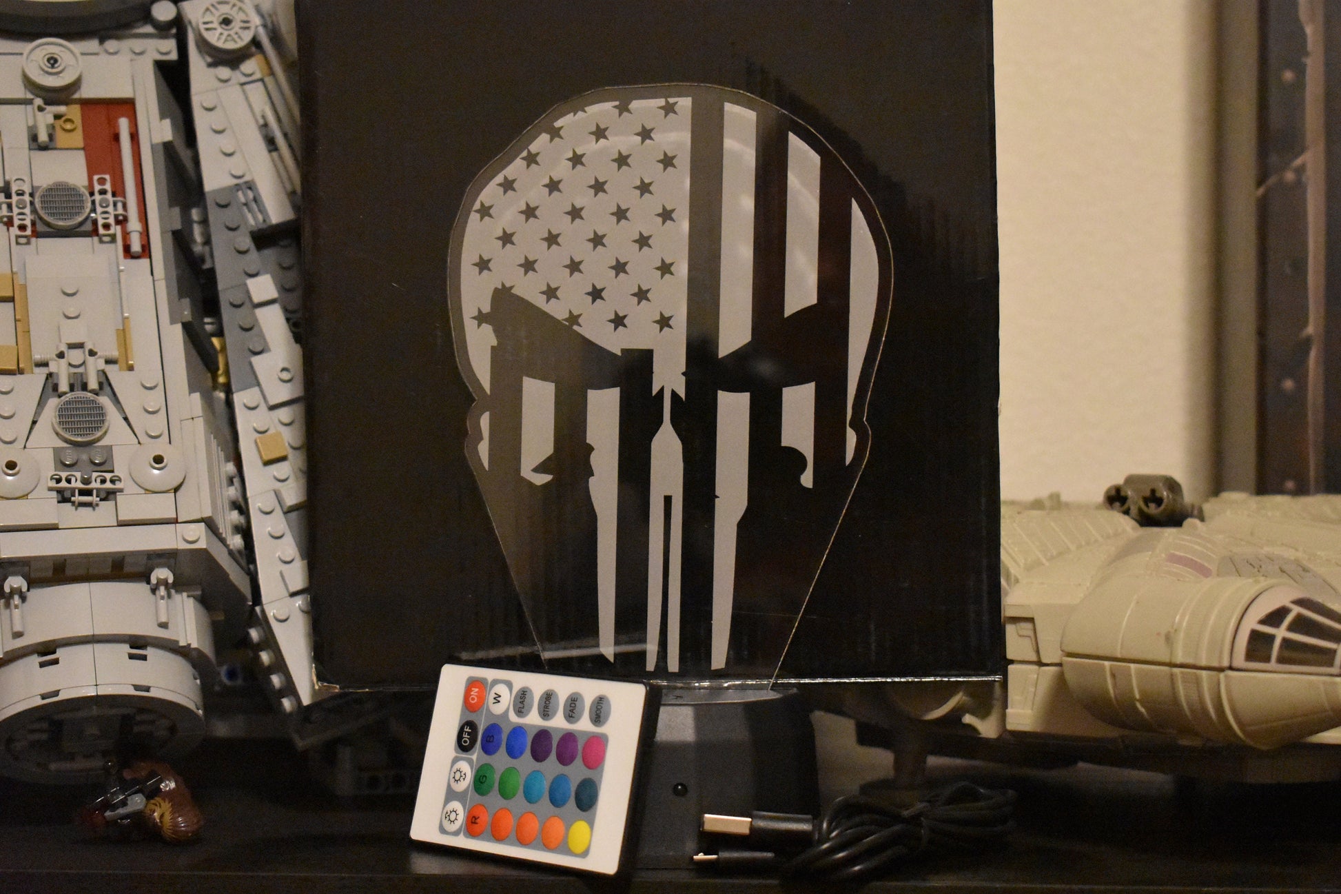 US Flag Punisher Skull LED Lamp perfect as a gift. Place in Man caves, bars, garages, desks.