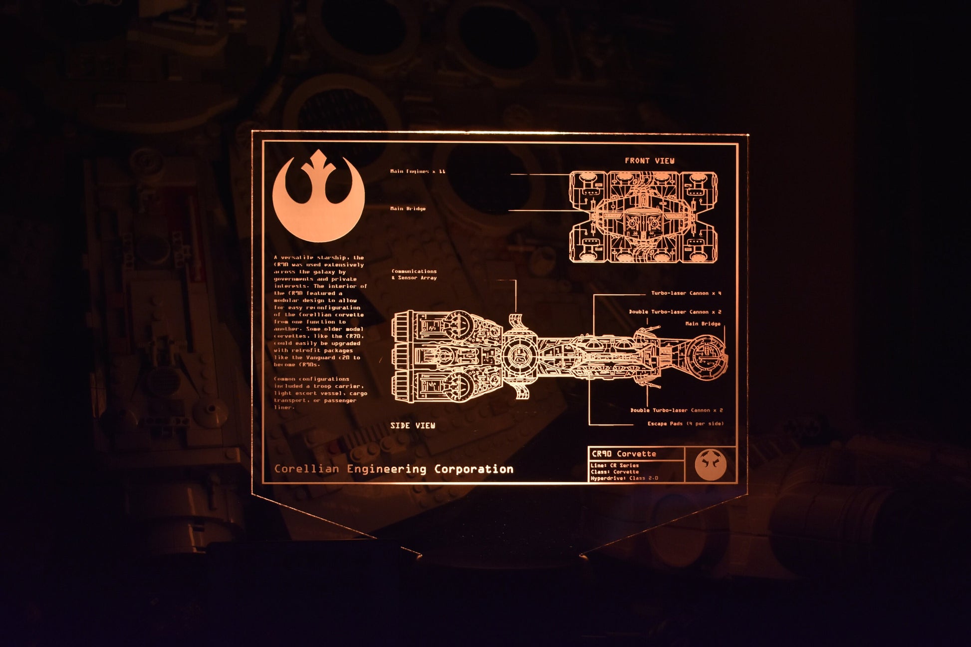 Tantive IV Corellian Corvette Plans LED sign perfect as a gift for a Star Wars geeks. Place in Man caves, bars, garages, desks.