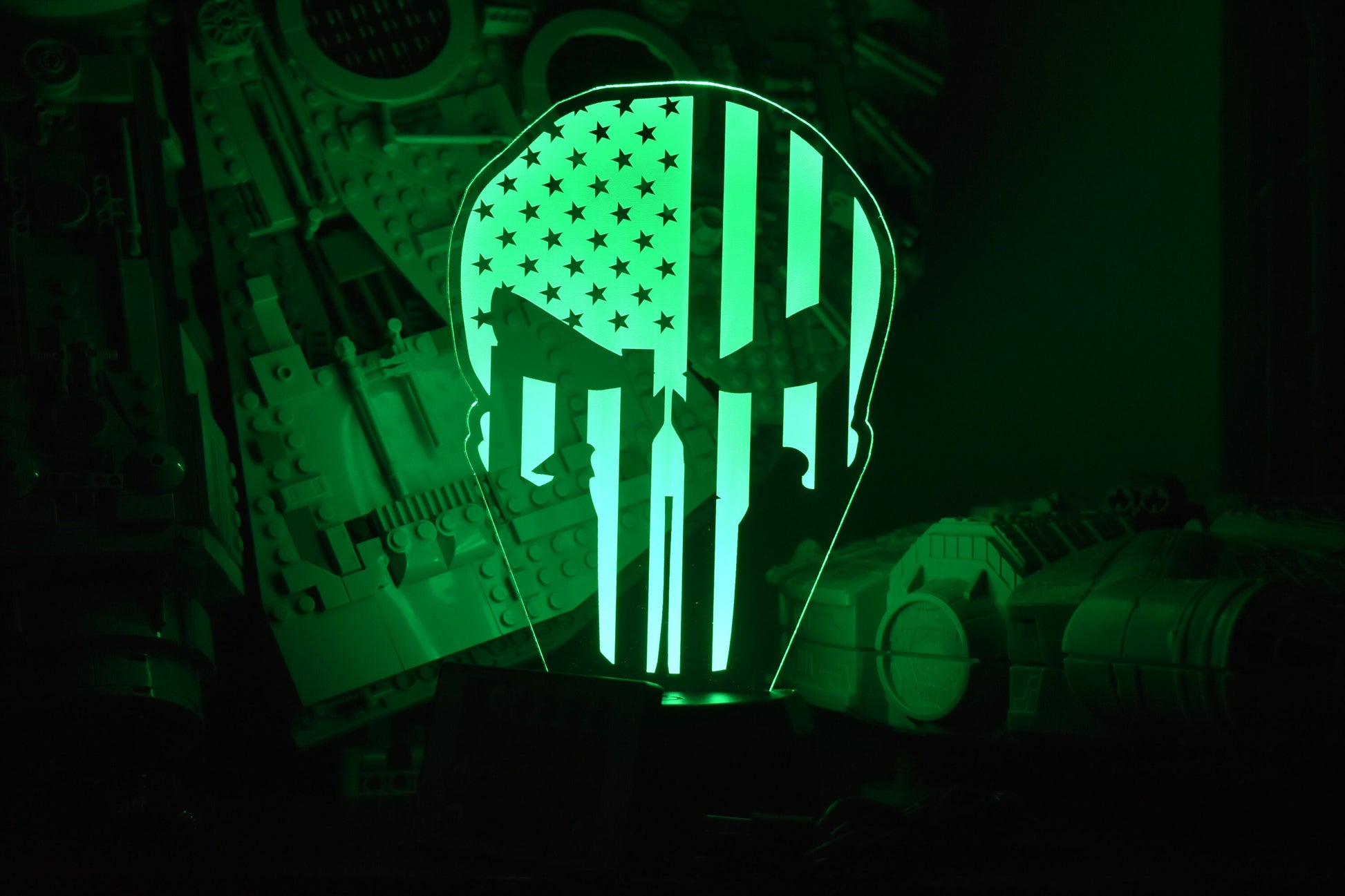 US Flag Punisher Skull LED Lamp perfect as a gift. Place in Man caves, bars, garages, desks.
