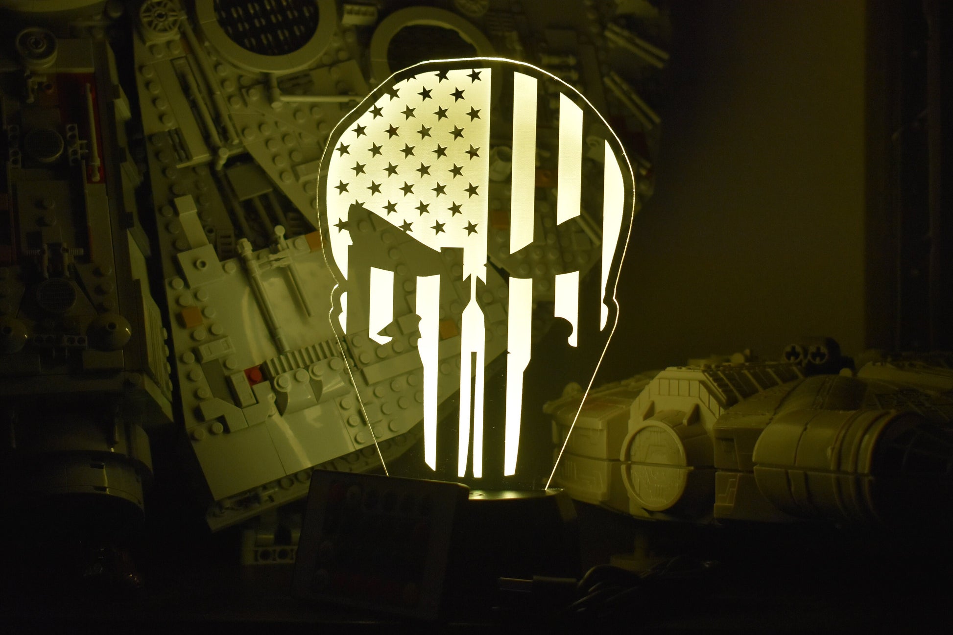 US Flag Punisher Skull LED Lamp perfect as a gift. Place in Man caves, bars, garages, desks.