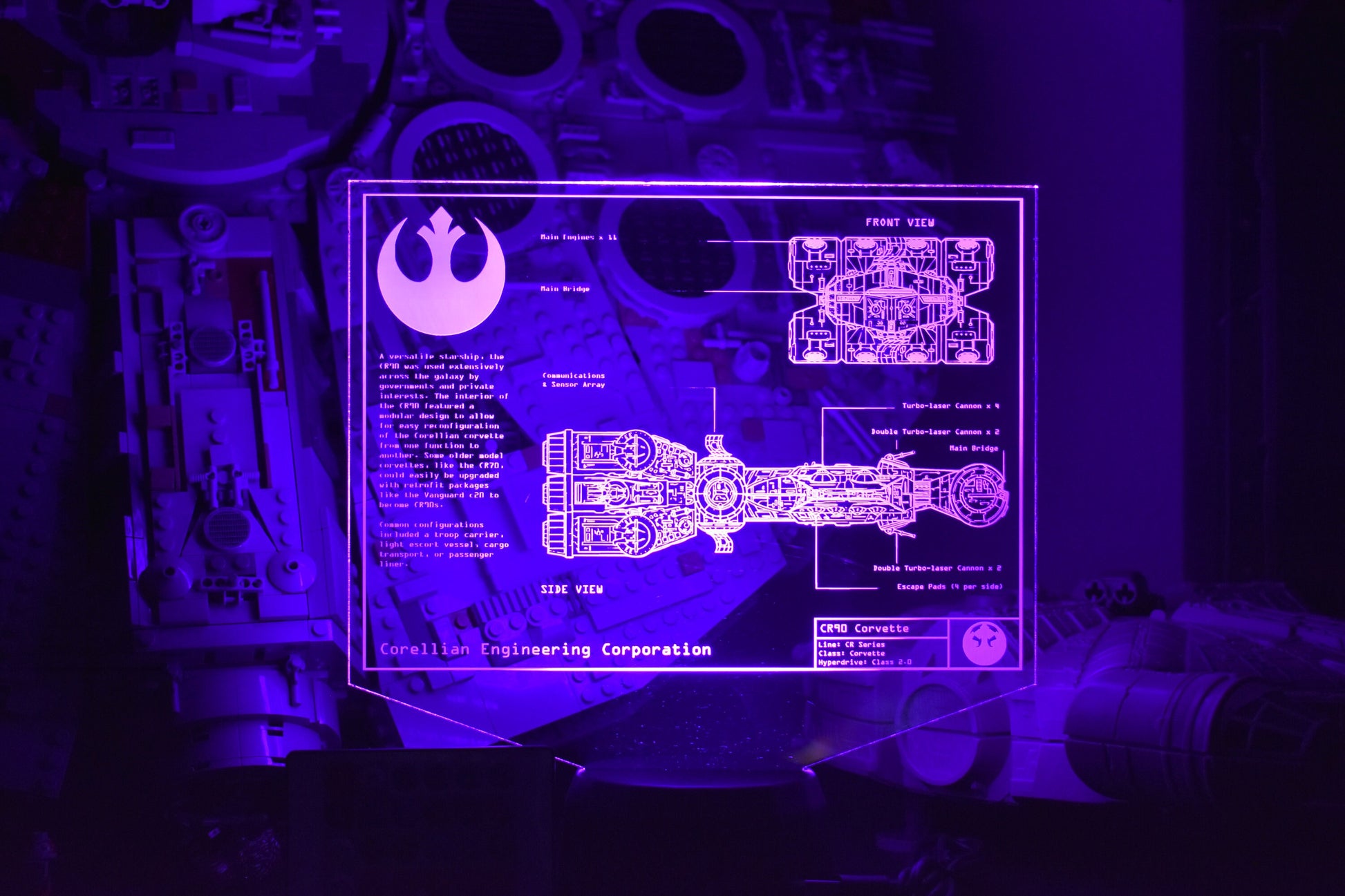 Tantive IV Corellian Corvette Plans LED sign perfect as a gift for a Star Wars geeks. Place in Man caves, bars, garages, desks.