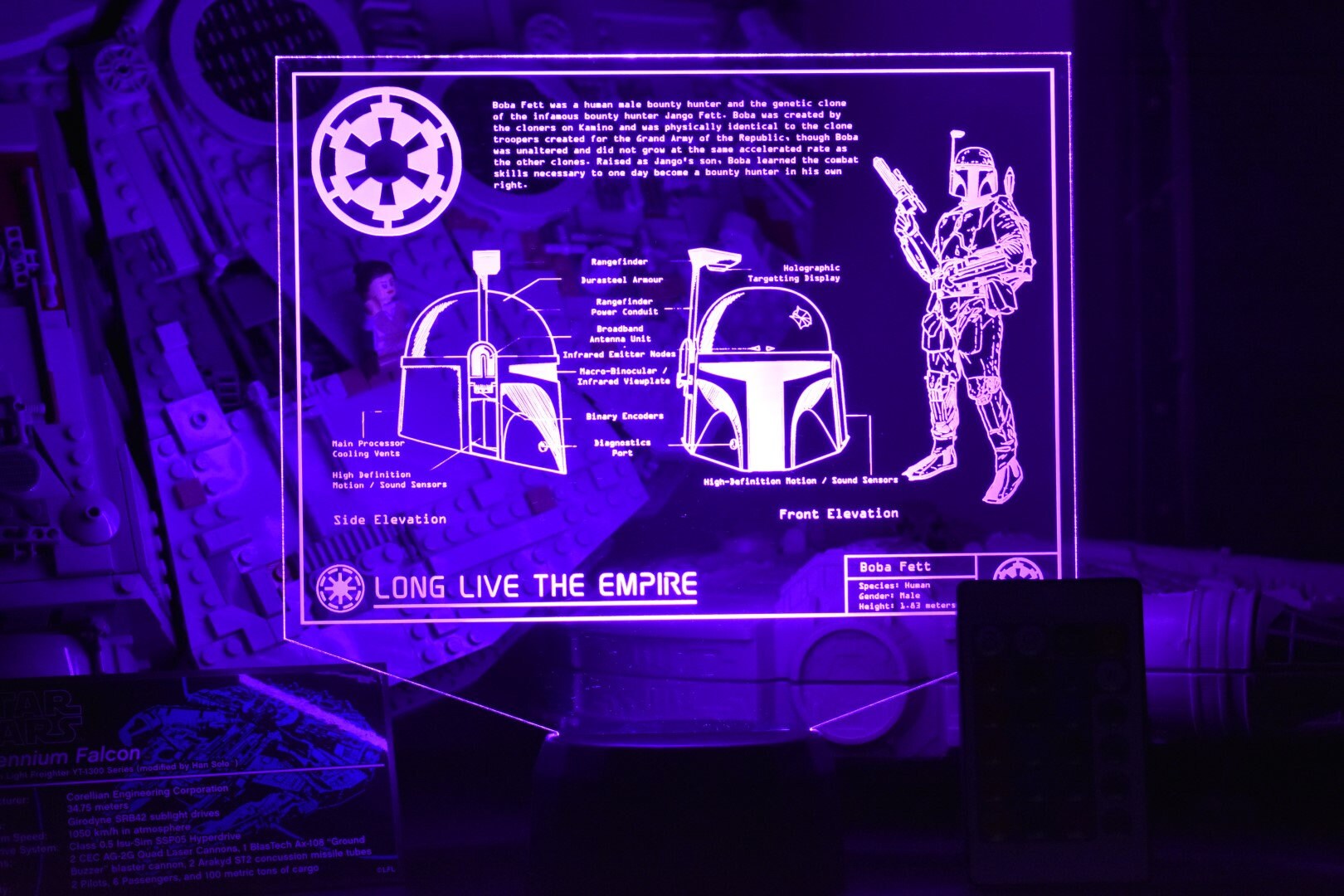 Boba Fett Plans LED sign perfect as a gift for a Star Wars geeks. Place in Man caves, bars, garages, desks, bed room.