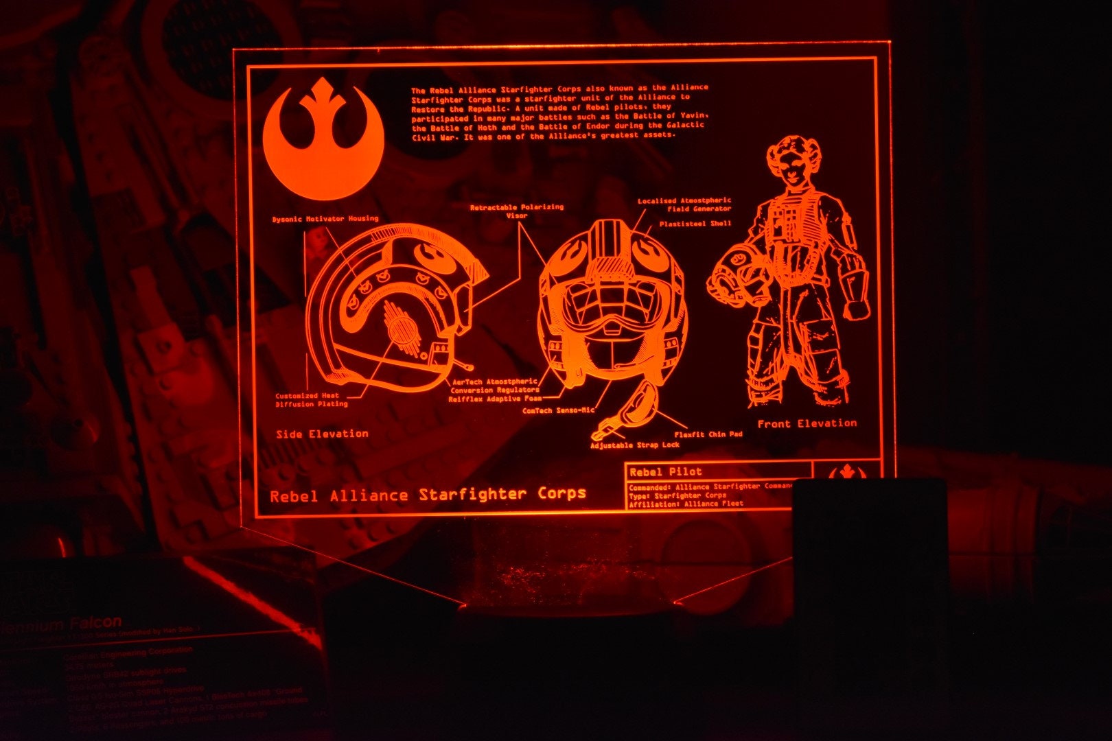 Rebel Pilot Character Plans LED sign perfect as a gift for a Star Wars geeks. Place in Man caves, bars, garages, desks, bed room.