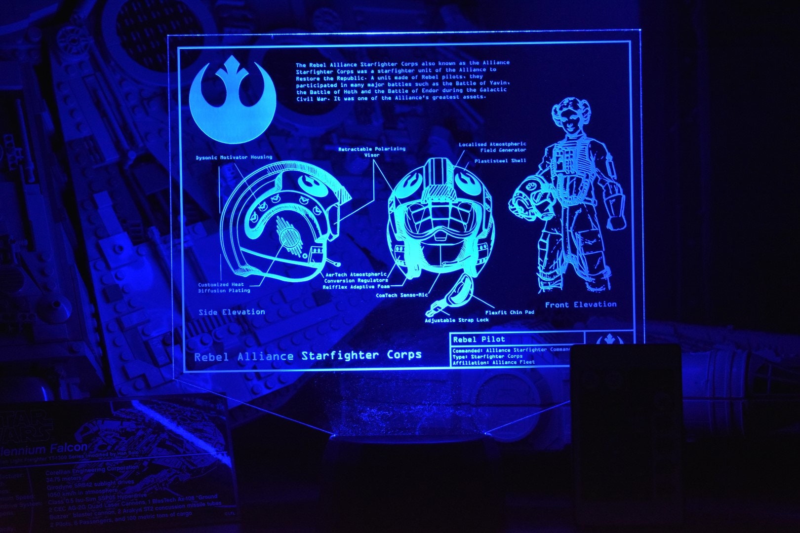 Rebel Pilot Character Plans LED sign perfect as a gift for a Star Wars geeks. Place in Man caves, bars, garages, desks, bed room.