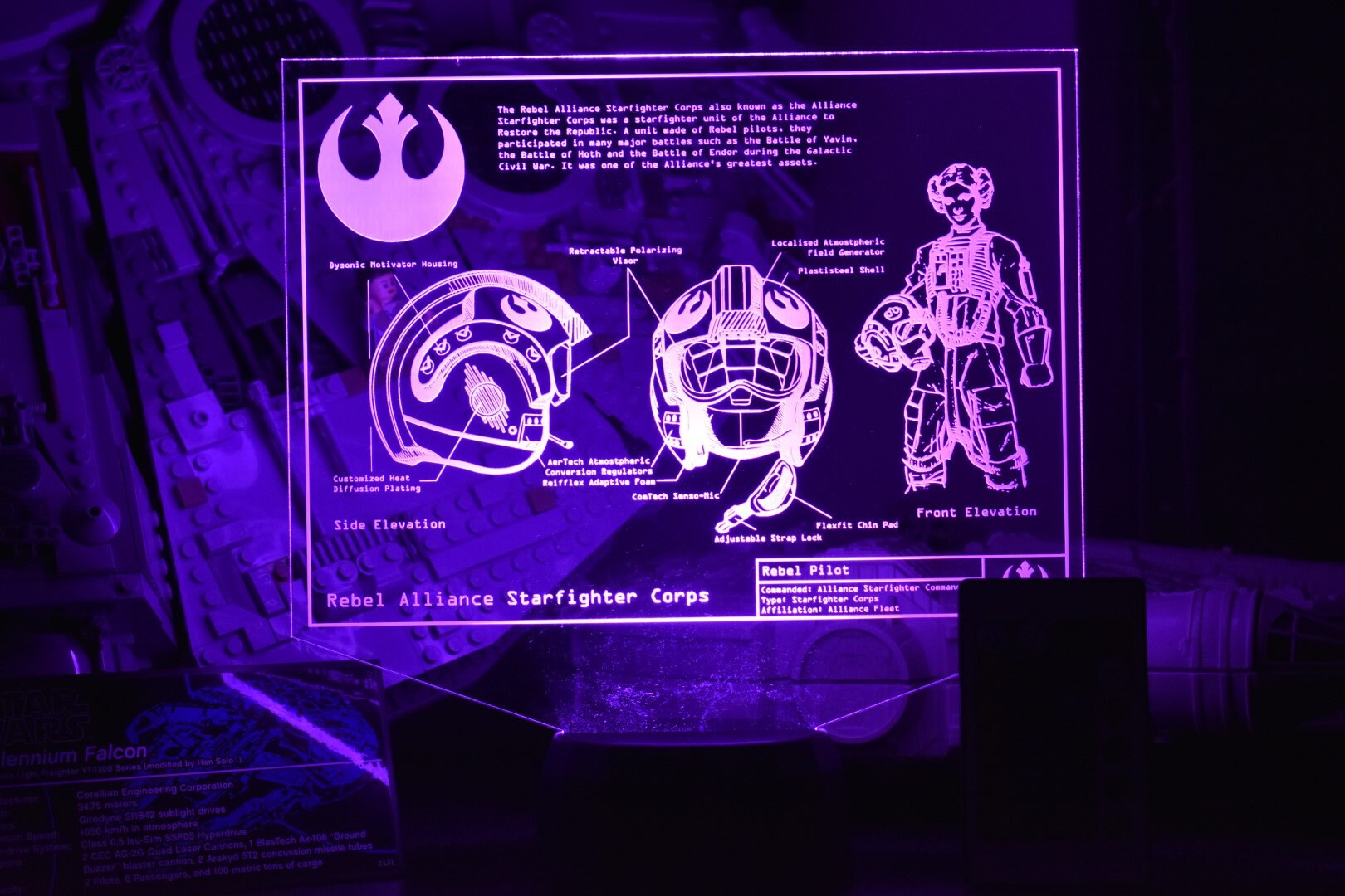 Rebel Pilot Character Plans LED sign perfect as a gift for a Star Wars geeks. Place in Man caves, bars, garages, desks, bed room.