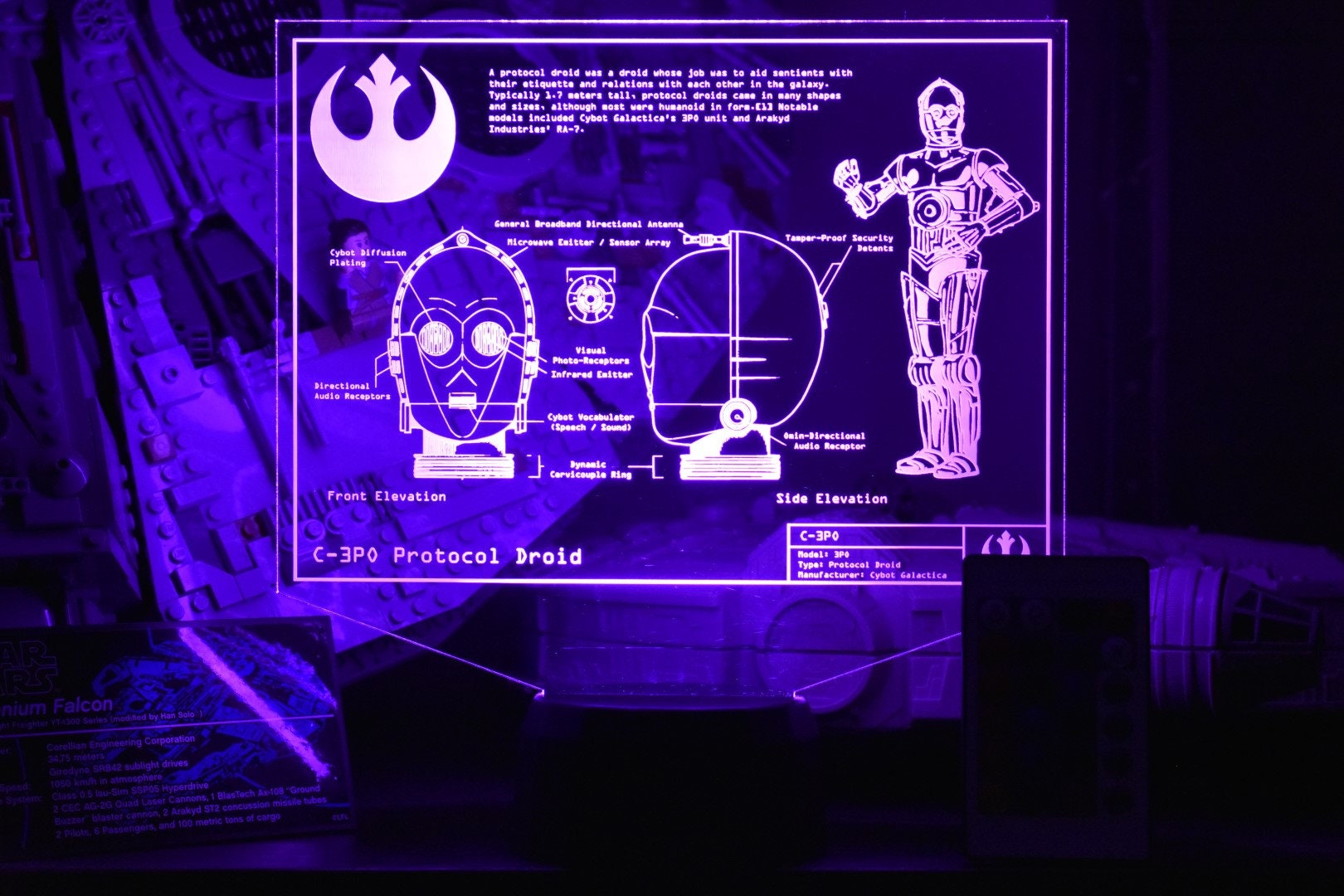 C3PO Character Plans LED sign perfect as a gift for a Star Wars geeks. Place in Man caves, bars, garages, desks, bed room.
