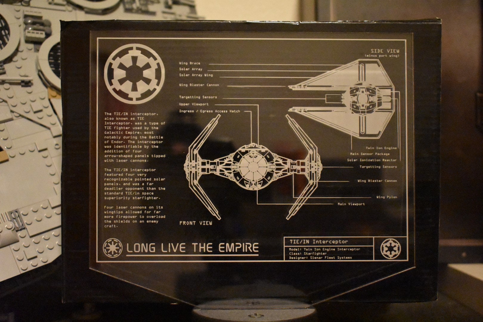 Tie/IN Interceptor Plans LED sign perfect as a gift for a Star Wars geeks. Place in Man caves, bars, garages, desks.
