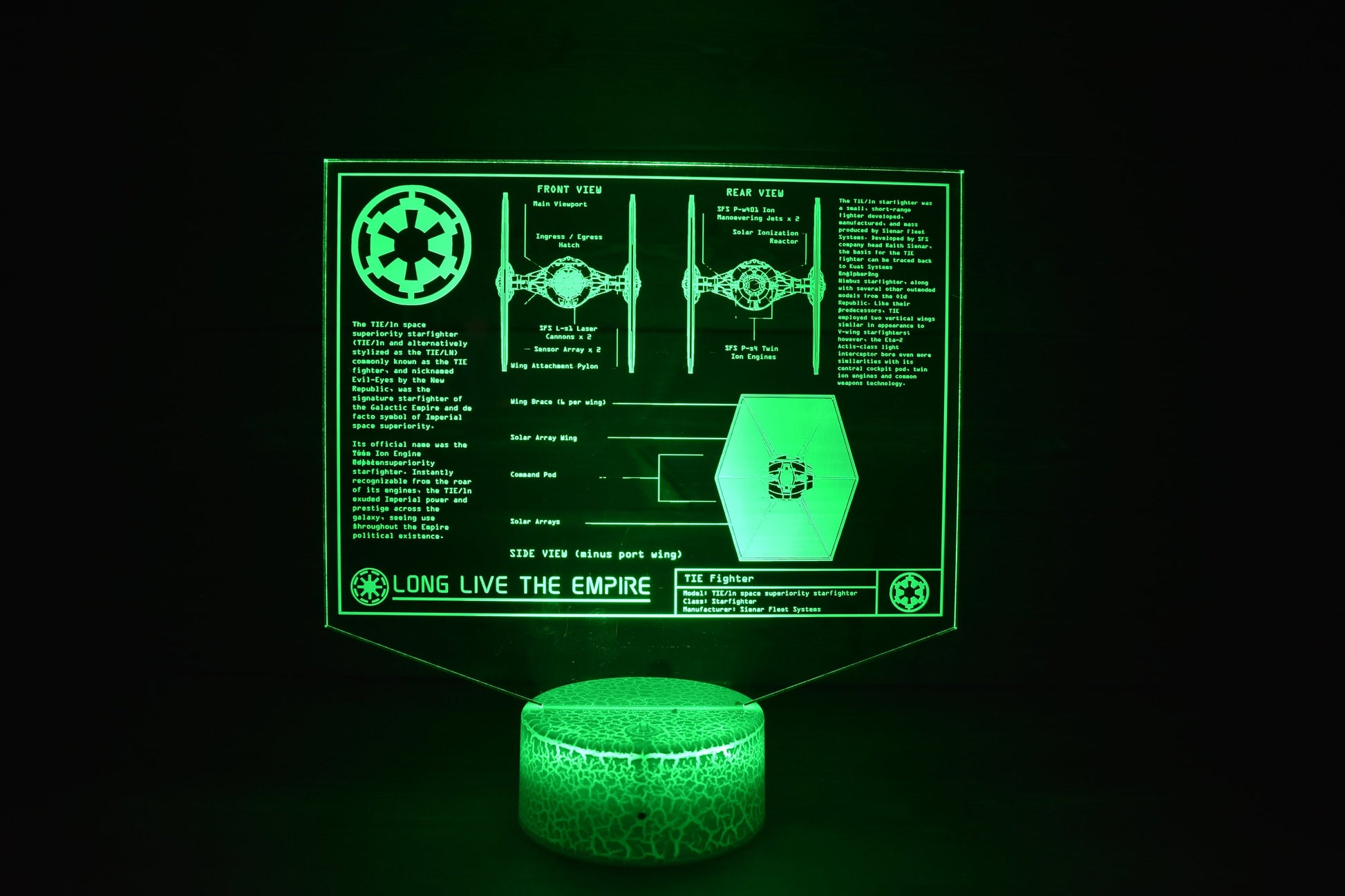 TIE/LN starfighter Plans LED sign perfect as a gift for a Star Wars geeks. Place in Man caves, bars, garages, desks, bed room.