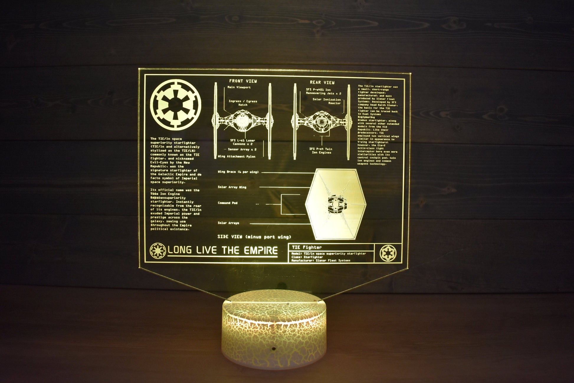 TIE/LN starfighter Plans LED sign perfect as a gift for a Star Wars geeks. Place in Man caves, bars, garages, desks, bed room.