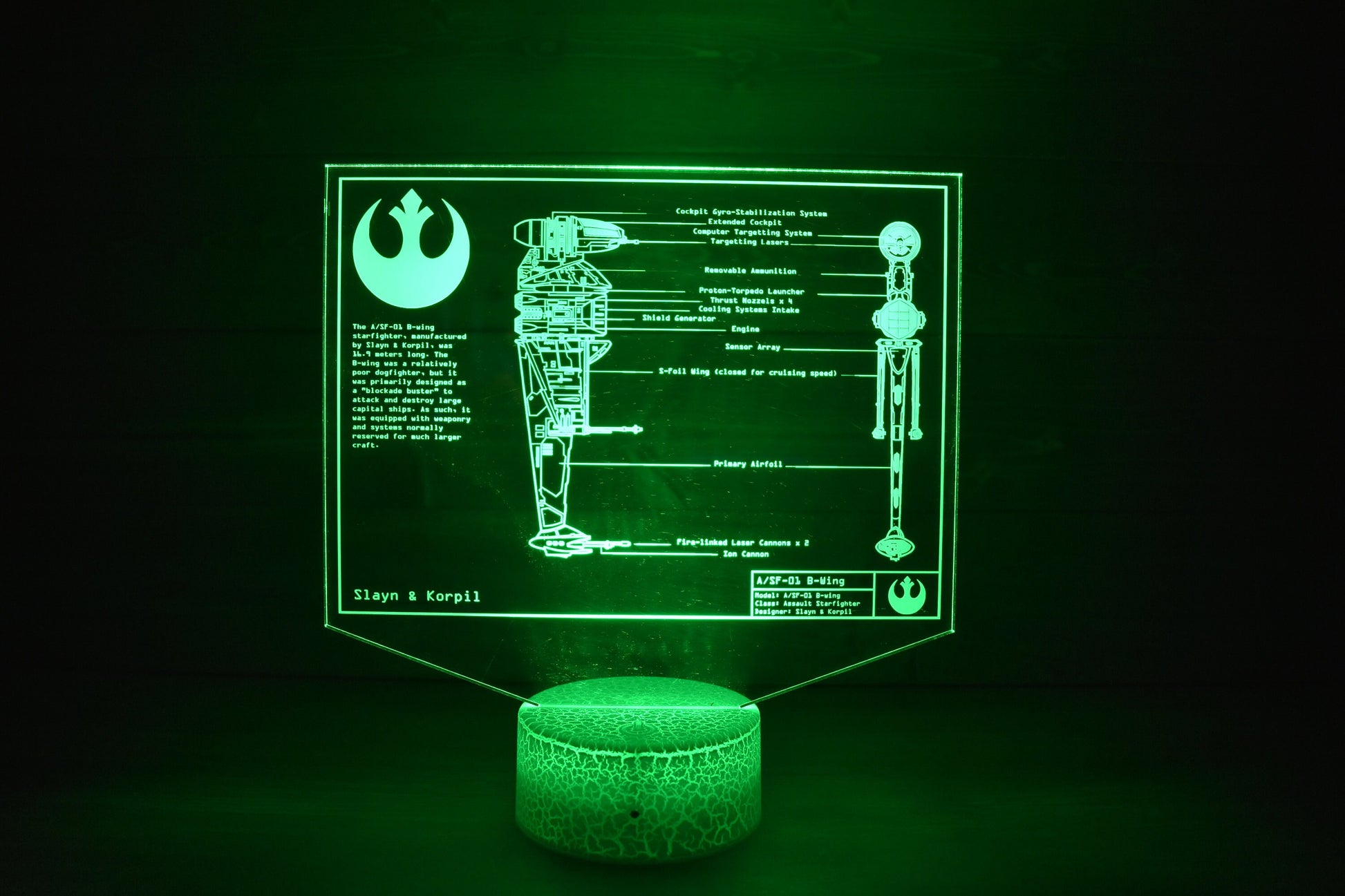 A/SF-01 B-wing starfighter Plans LED sign perfect as a gift for a Star Wars geeks. Place in Man caves, bars, garages, desks, bed room.