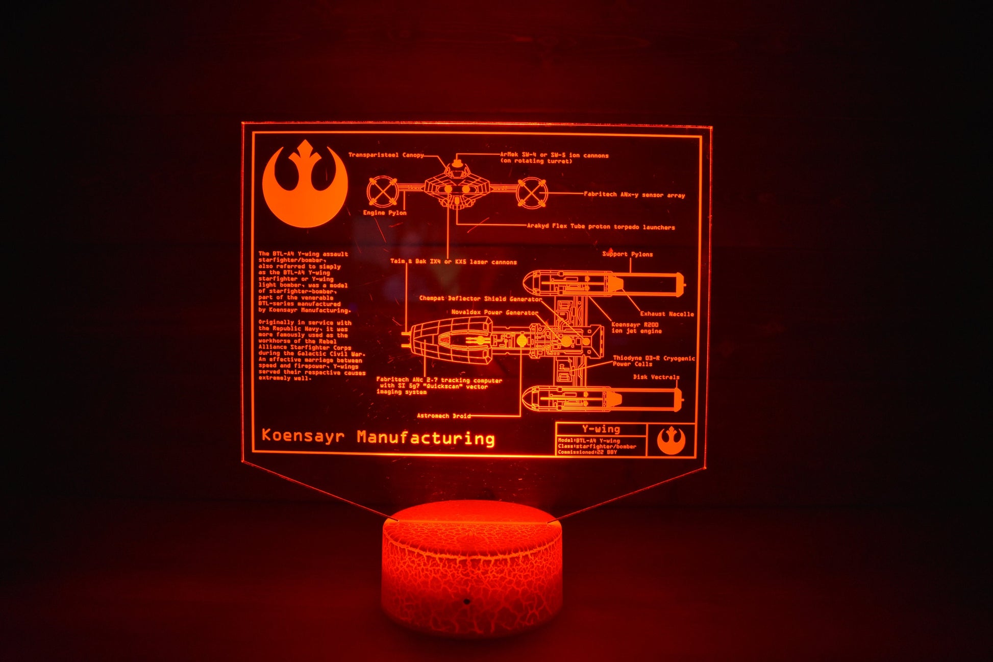 BTL Y-wing starfighter Plans LED sign perfect as a gift for a Star Wars geeks. Place in Man caves, bars, garages, desks, bed room.