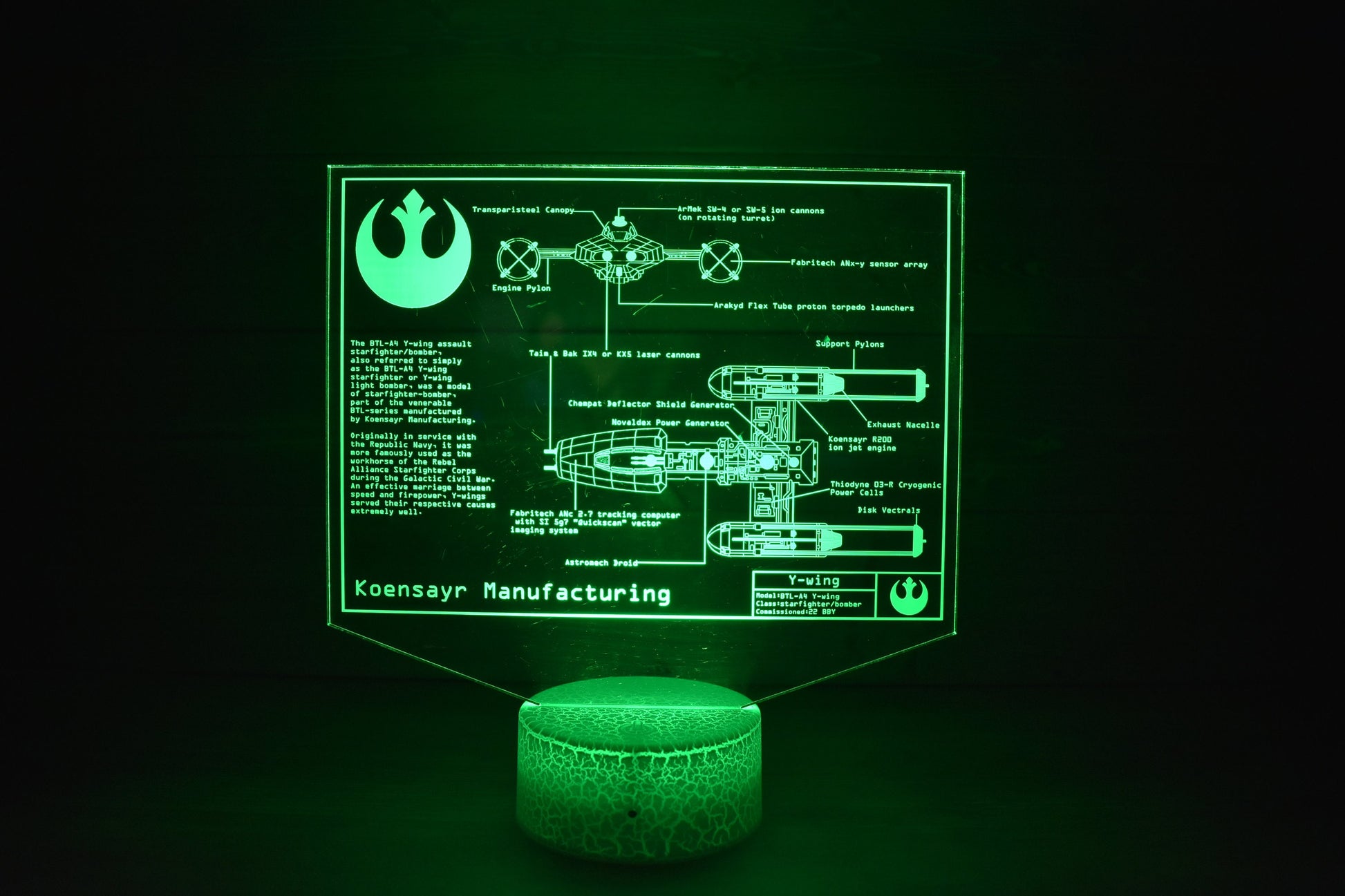 BTL Y-wing starfighter Plans LED sign perfect as a gift for a Star Wars geeks. Place in Man caves, bars, garages, desks, bed room.
