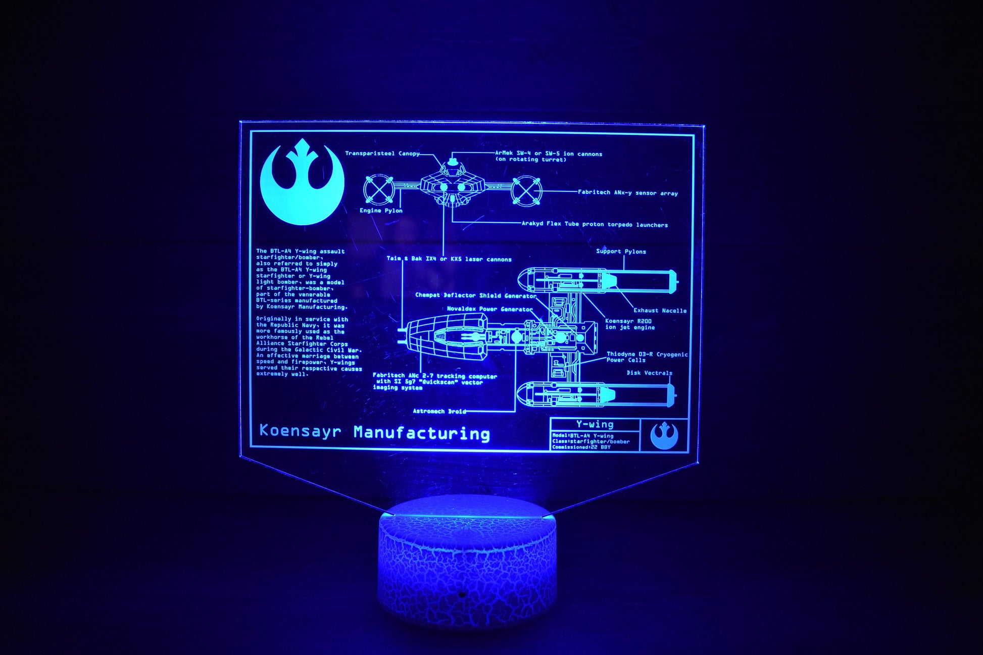 BTL Y-wing starfighter Plans LED sign perfect as a gift for a Star Wars geeks. Place in Man caves, bars, garages, desks, bed room.
