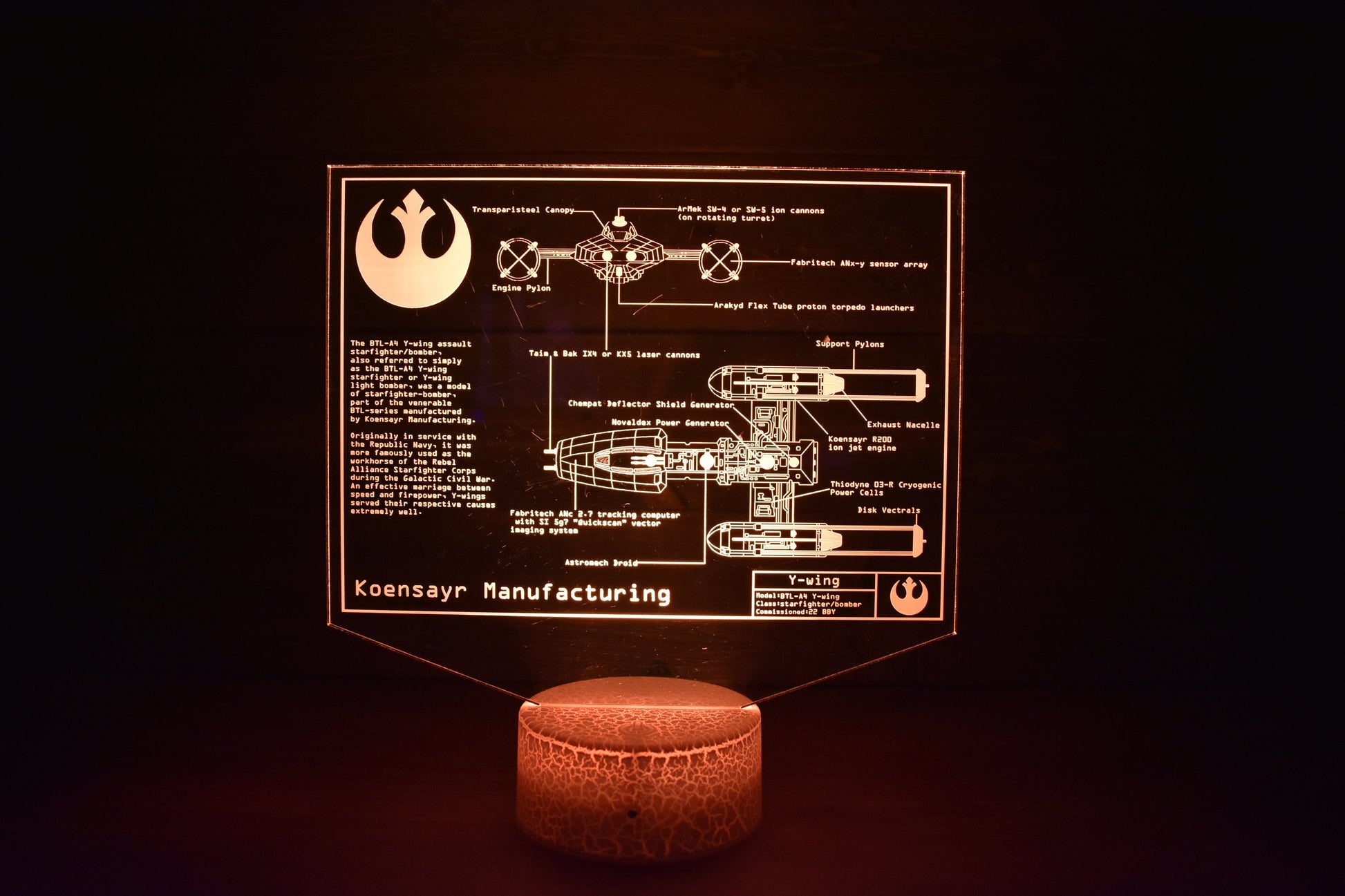 BTL Y-wing starfighter Plans LED sign perfect as a gift for a Star Wars geeks. Place in Man caves, bars, garages, desks, bed room.