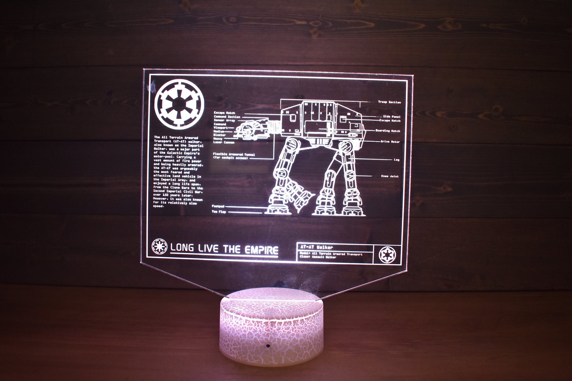 All Terrain Armored Transport (AT-AT) Plans LED sign perfect as a gift for a Star Wars geeks. Place in Man caves, bars, garages, desks.