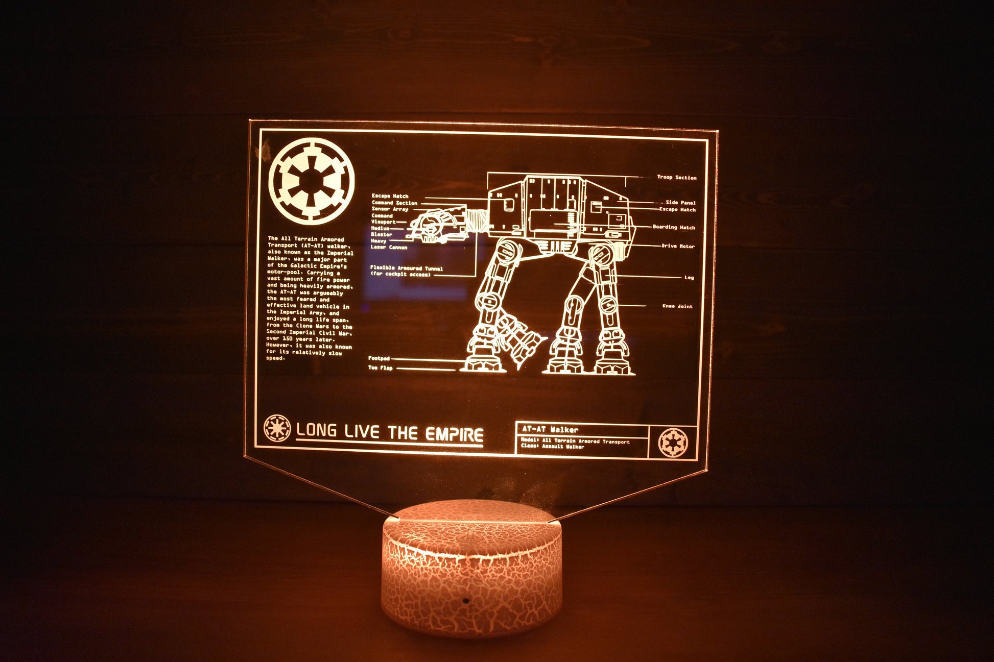 All Terrain Armored Transport (AT-AT) Plans LED sign perfect as a gift for a Star Wars geeks. Place in Man caves, bars, garages, desks.
