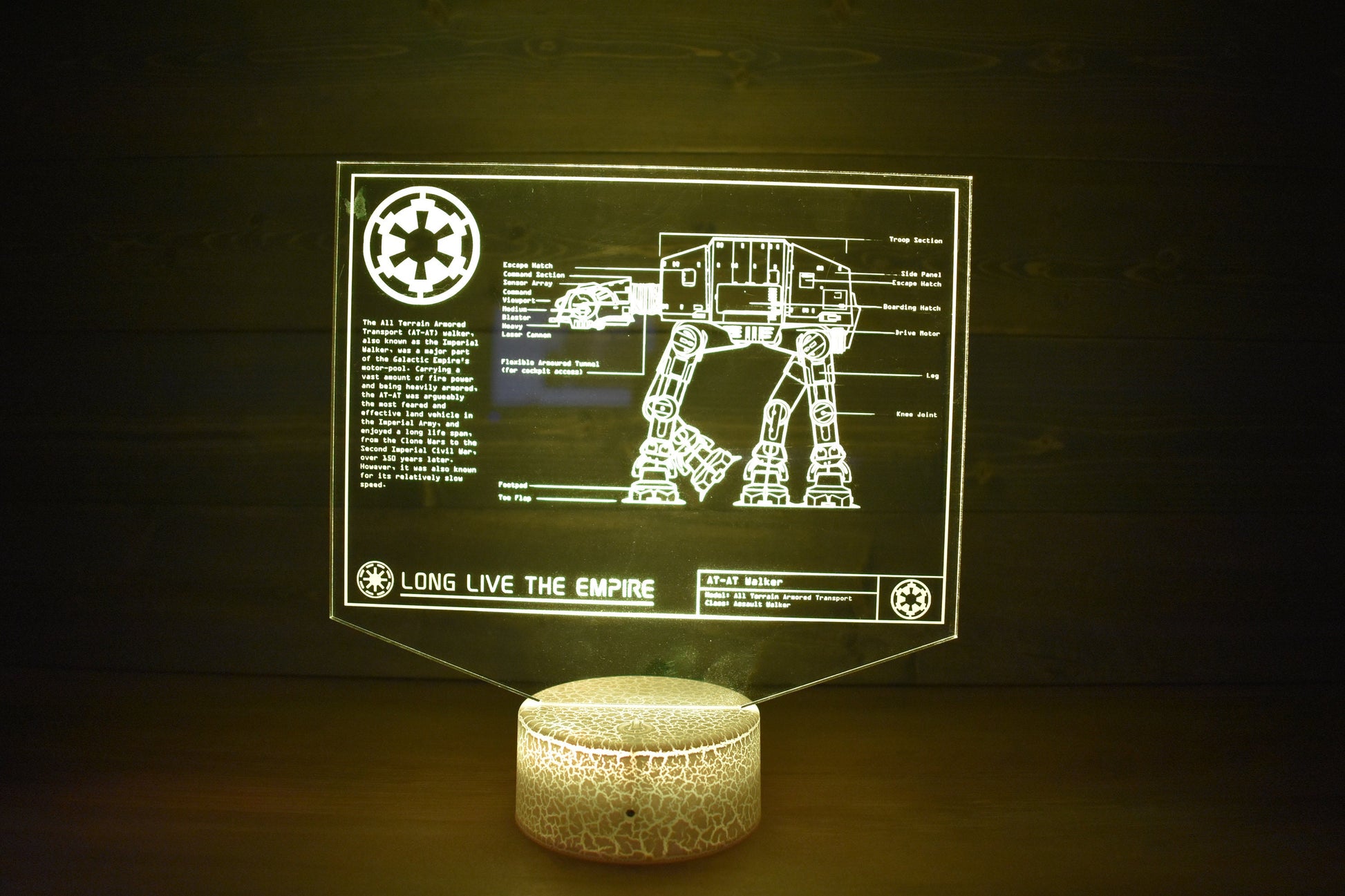 All Terrain Armored Transport (AT-AT) Plans LED sign perfect as a gift for a Star Wars geeks. Place in Man caves, bars, garages, desks.