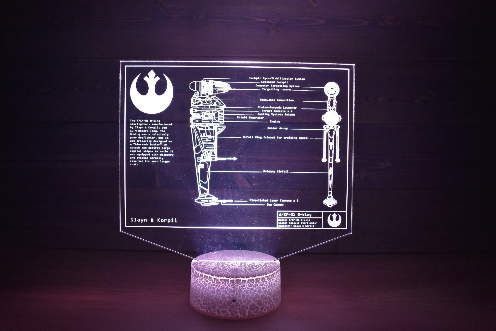 A/SF-01 B-wing starfighter Plans LED sign perfect as a gift for a Star Wars geeks. Place in Man caves, bars, garages, desks, bed room.