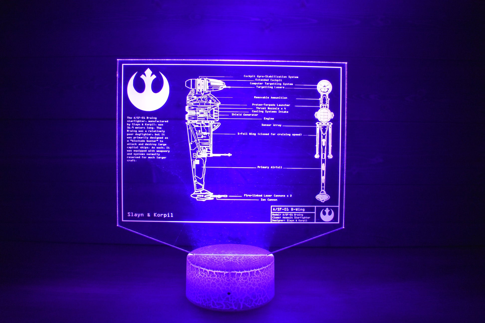 A/SF-01 B-wing starfighter Plans LED sign perfect as a gift for a Star Wars geeks. Place in Man caves, bars, garages, desks, bed room.