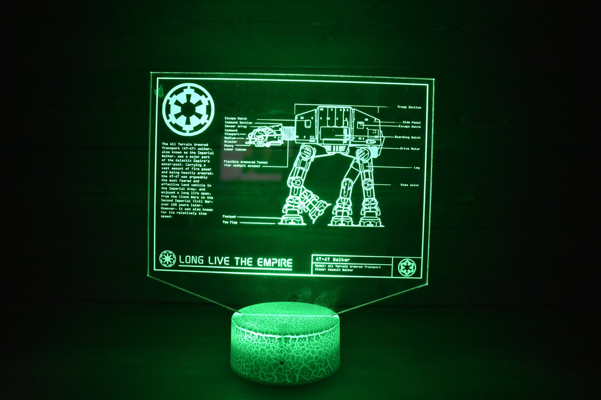 All Terrain Armored Transport (AT-AT) Plans LED sign perfect as a gift for a Star Wars geeks. Place in Man caves, bars, garages, desks.