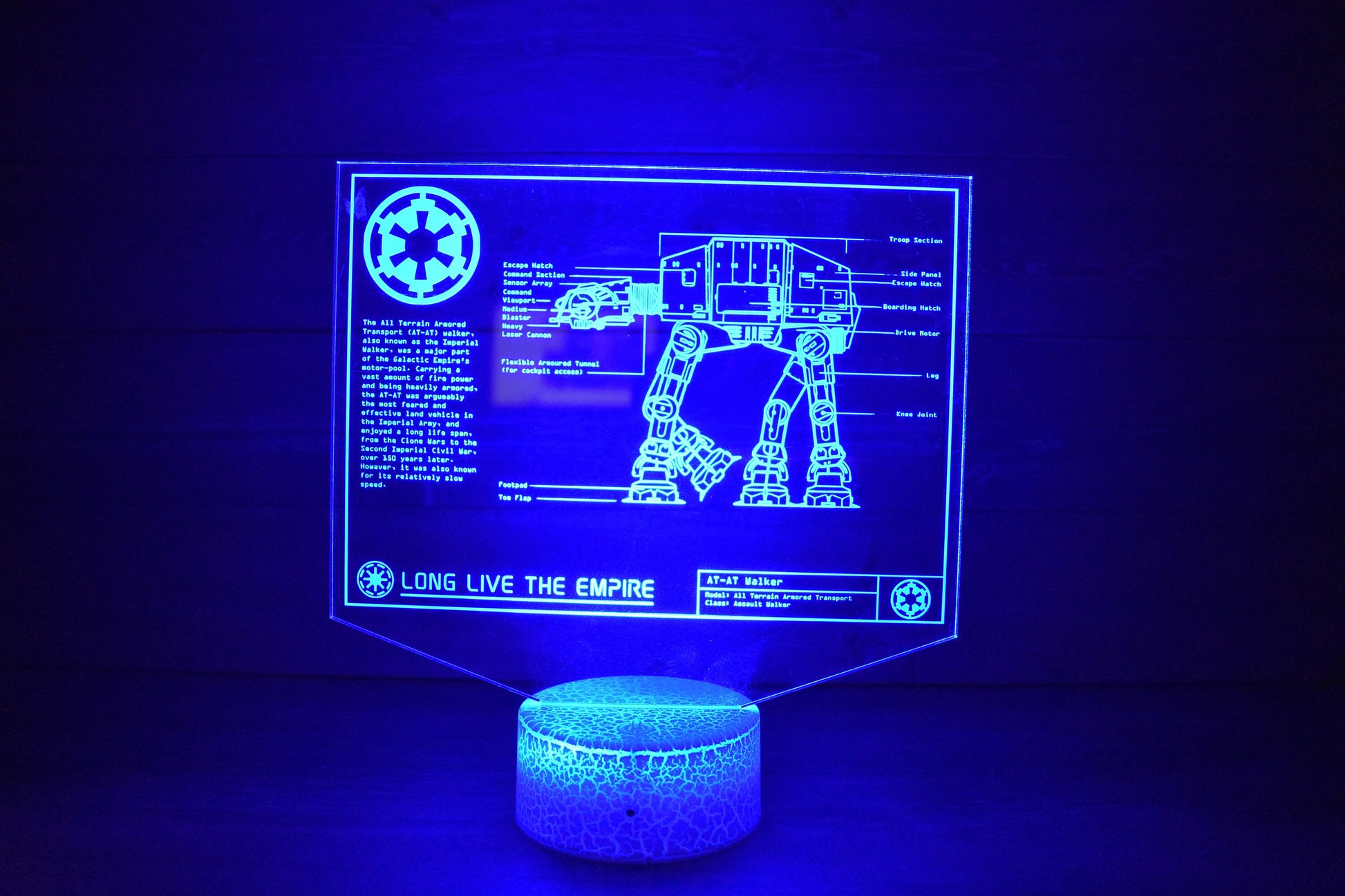 All Terrain Armored Transport (AT-AT) Plans LED sign perfect as a gift for a Star Wars geeks. Place in Man caves, bars, garages, desks.