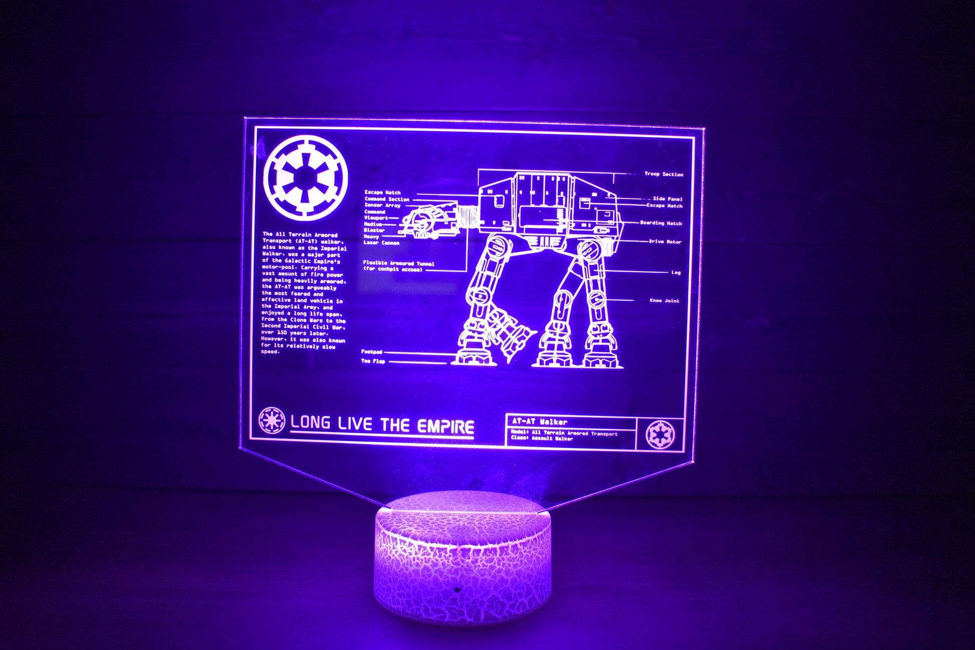 All Terrain Armored Transport (AT-AT) Plans LED sign perfect as a gift for a Star Wars geeks. Place in Man caves, bars, garages, desks.