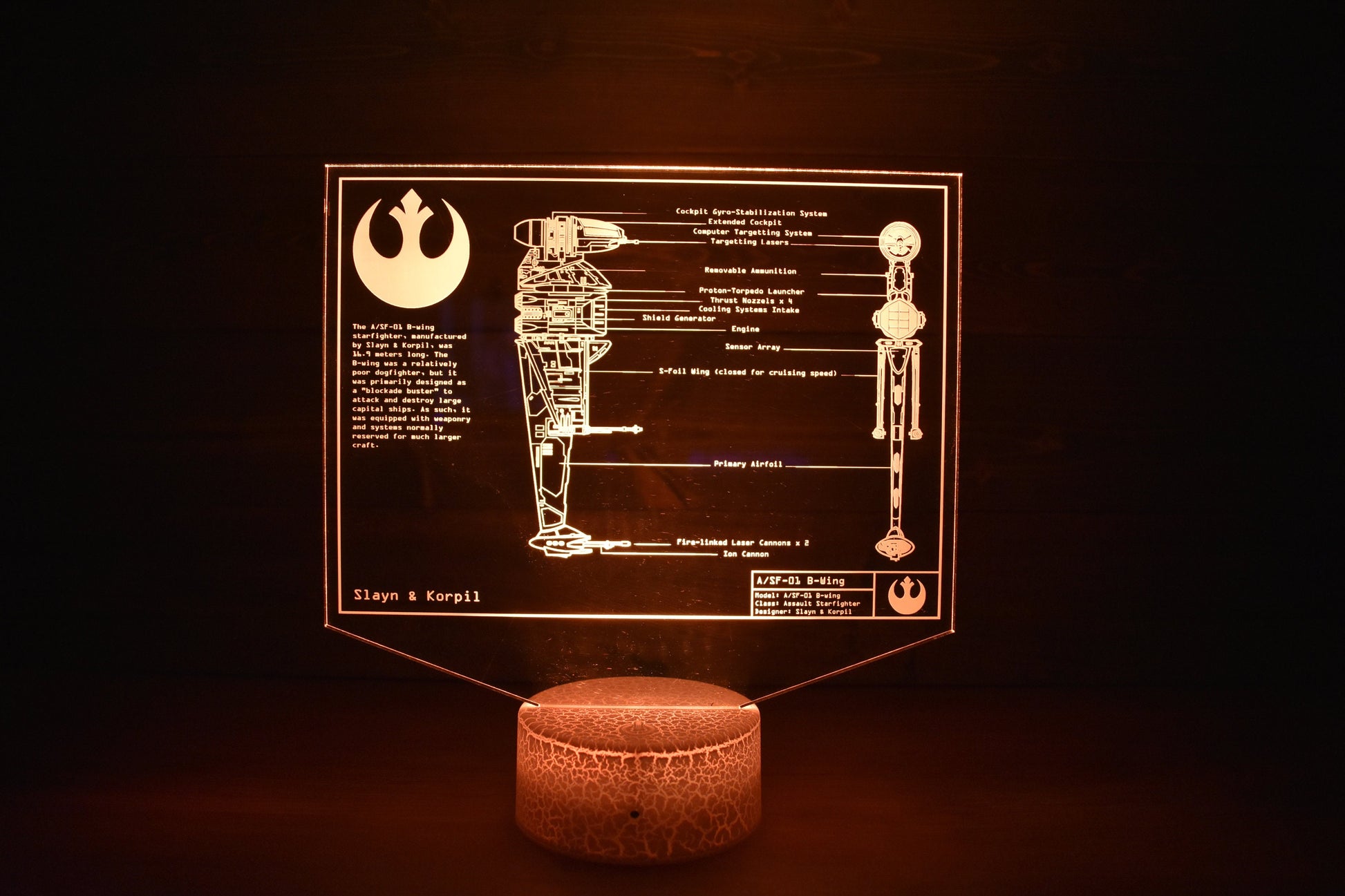 A/SF-01 B-wing starfighter Plans LED sign perfect as a gift for a Star Wars geeks. Place in Man caves, bars, garages, desks, bed room.
