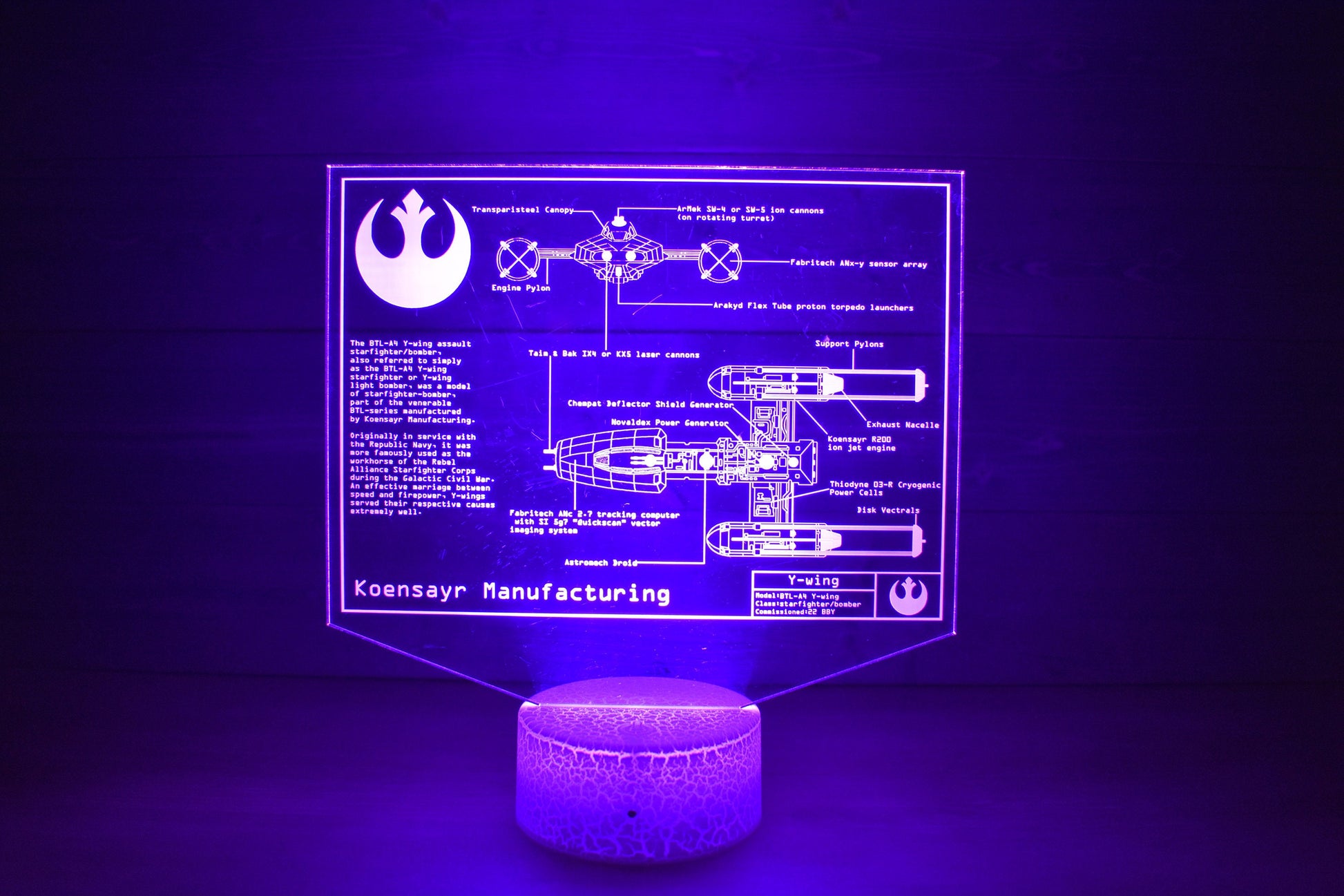 BTL Y-wing starfighter Plans LED sign perfect as a gift for a Star Wars geeks. Place in Man caves, bars, garages, desks, bed room.