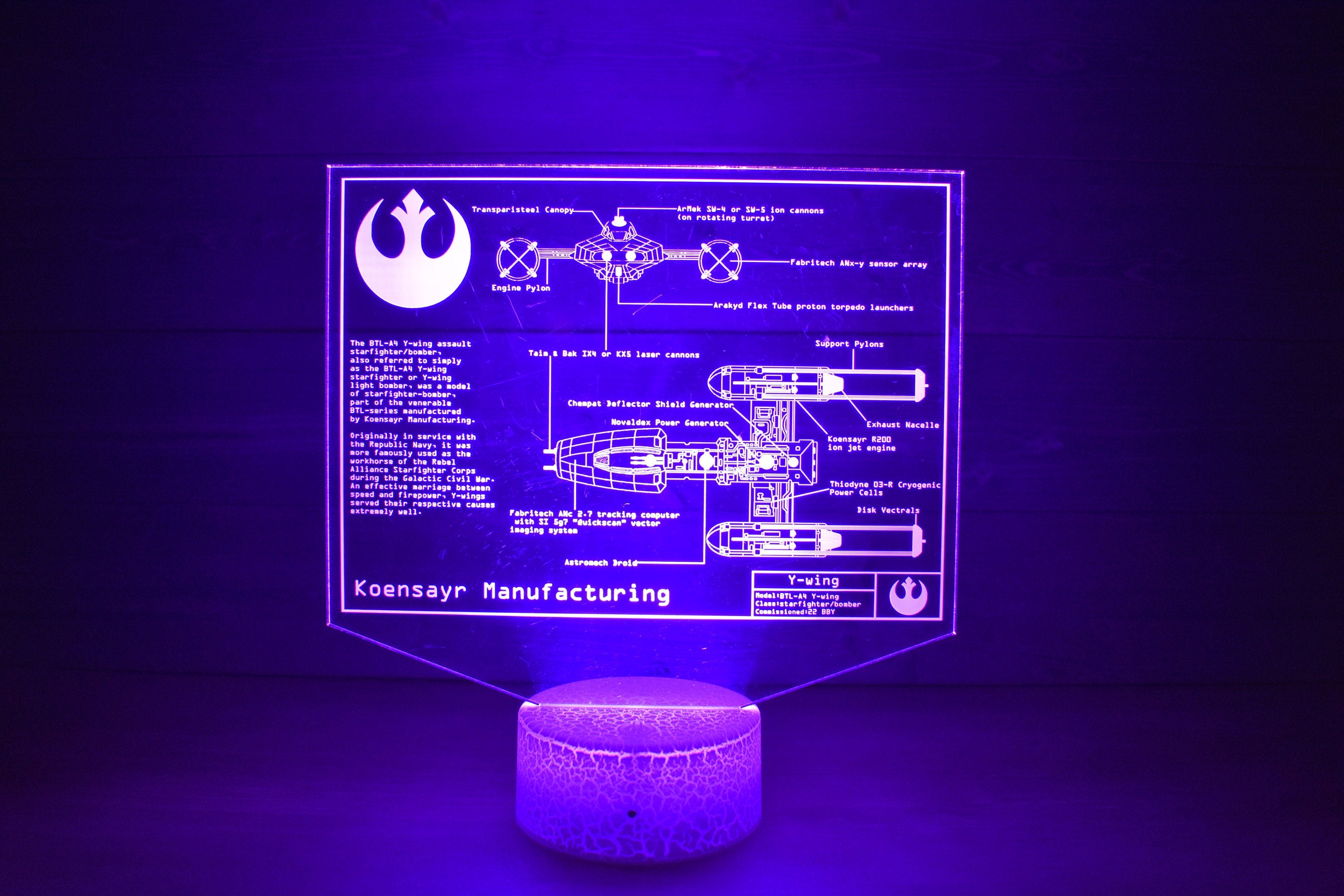 BTL Y-wing starfighter Plans LED sign perfect as a gift for a Star Wars geeks. Place in Man caves, bars, garages, desks, bed room.