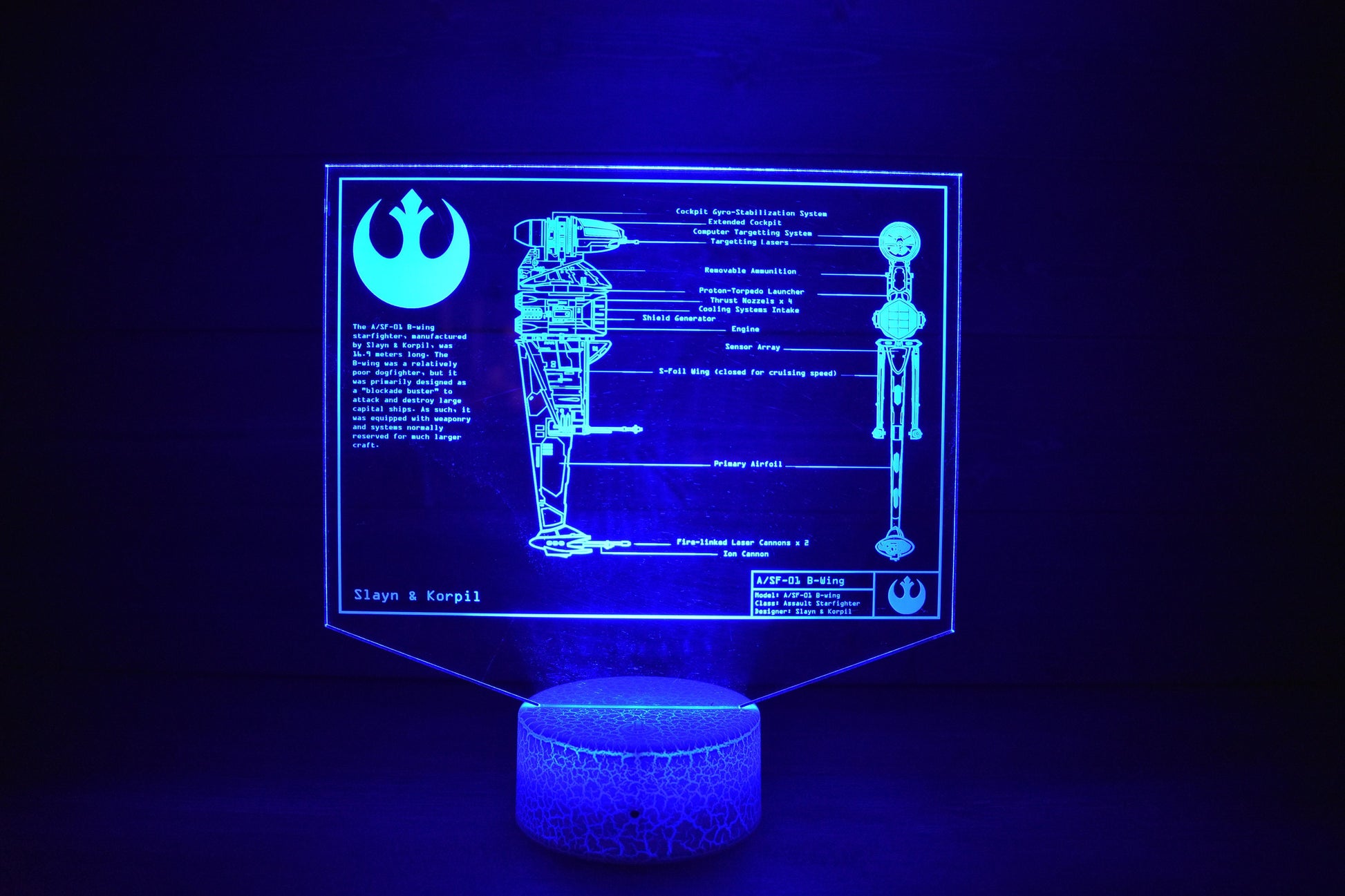 BTL Y-wing starfighter Plans LED sign perfect as a gift for a Star Wars geeks. Place in Man caves, bars, garages, desks, bed room.