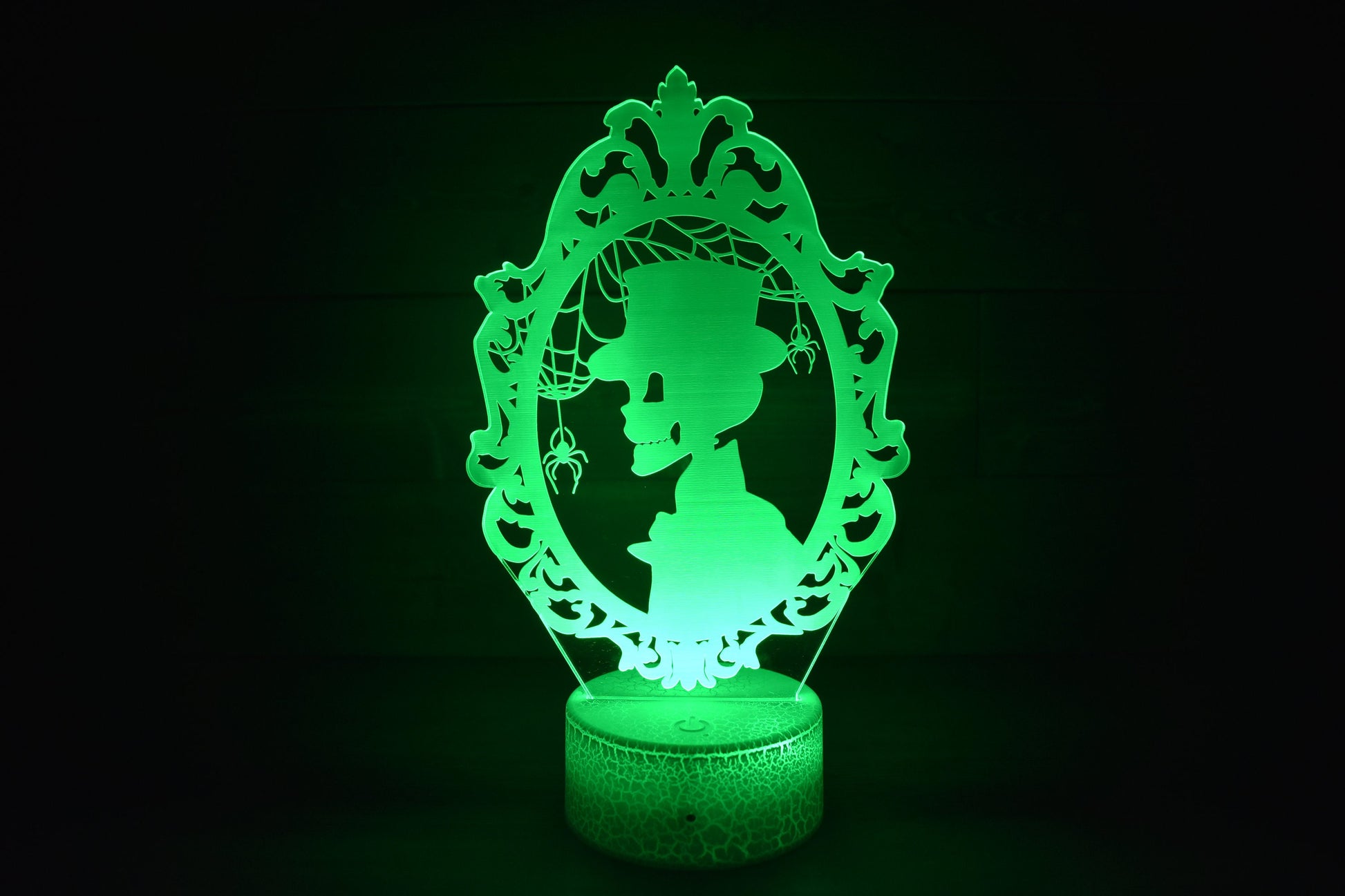 Skeleton Silhouette couple dressed ready for Halloween. LED Lamp with 16 colors and batteries included.