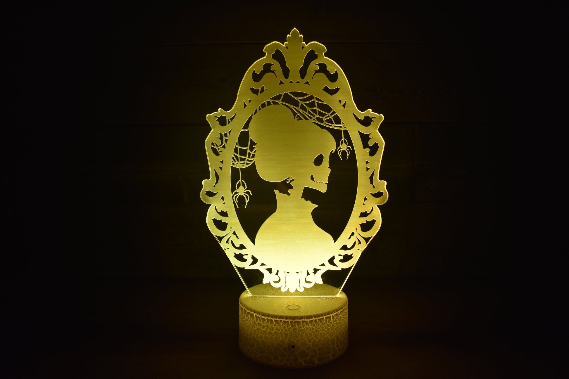 Skeleton Silhouette couple dressed ready for Halloween. LED Lamp with 16 colors and batteries included.