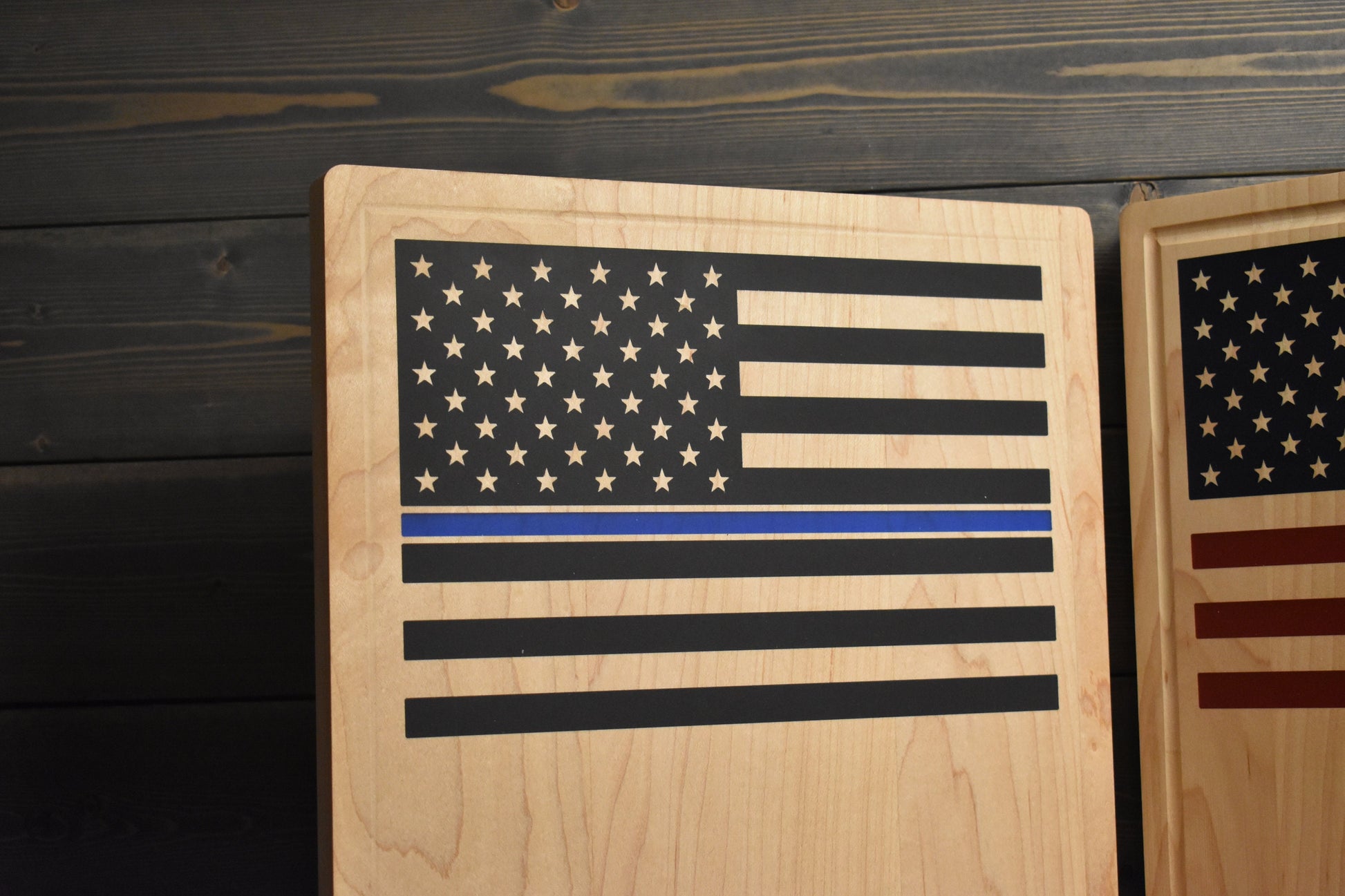 USA Flag Thin Blue Line Personalized Cutting Board, Christmas Gift For Him, Custom Cutting Board, Corporate Gift, Realtor Closing