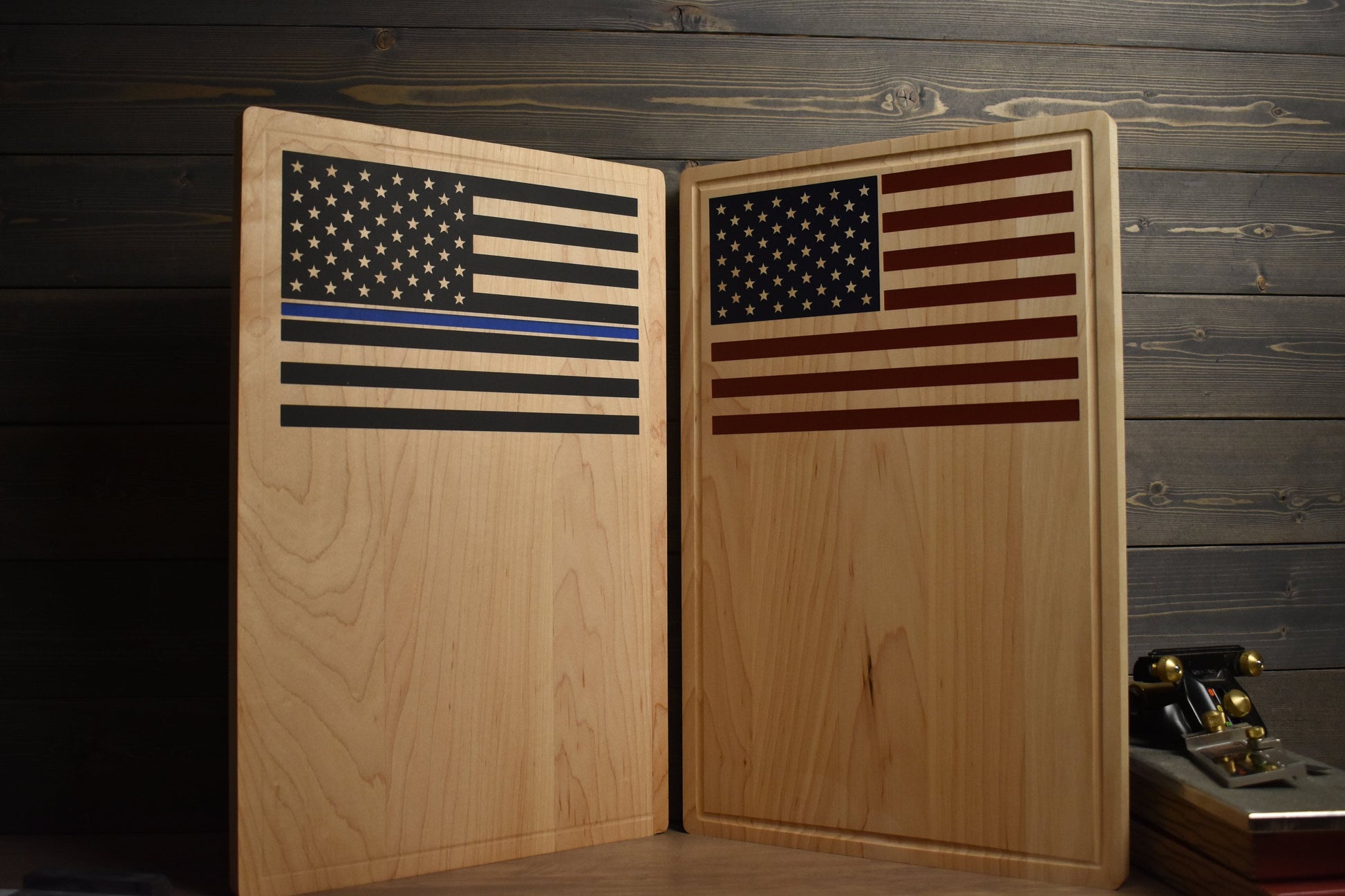 USA Flag Thin Blue Line Personalized Cutting Board, Christmas Gift For Him, Custom Cutting Board, Corporate Gift, Realtor Closing