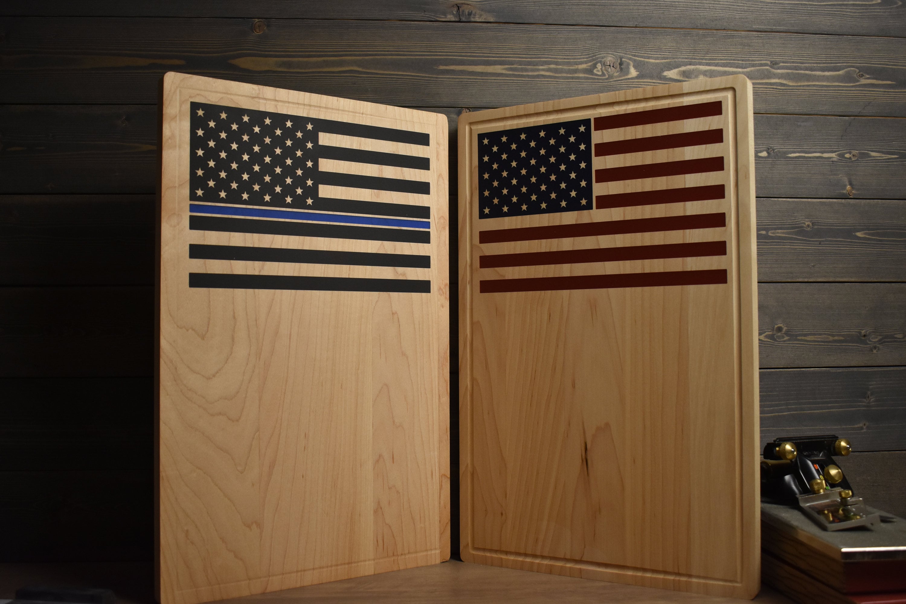 USA Flag Thin Blue Line Personalized Cutting Board, Christmas Gift For Him, Custom Cutting Board, Corporate Gift, Realtor Closing